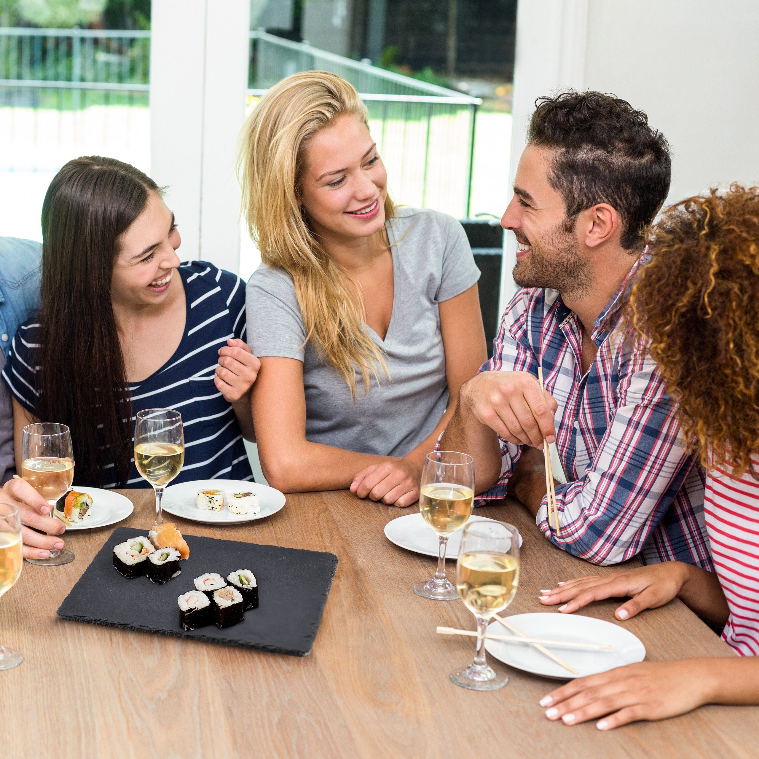 relaxdays Servierplatte Schieferplatte quadratisch 6er Set, Schiefer