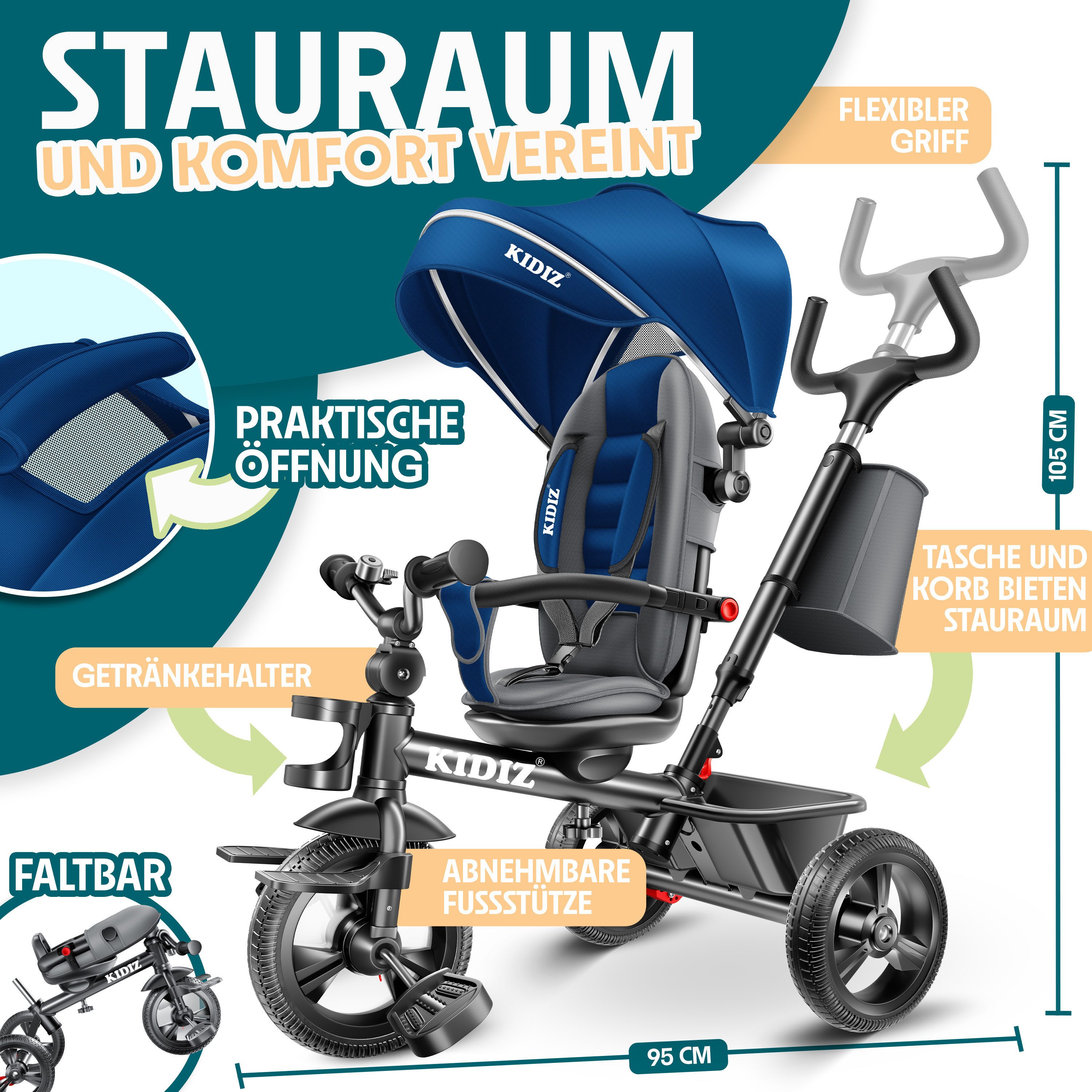 KIDIZ Dreirad, Dreirad 5in1 Kinderdreirad mit Schubstange Lenksystem Stange günstig online kaufen