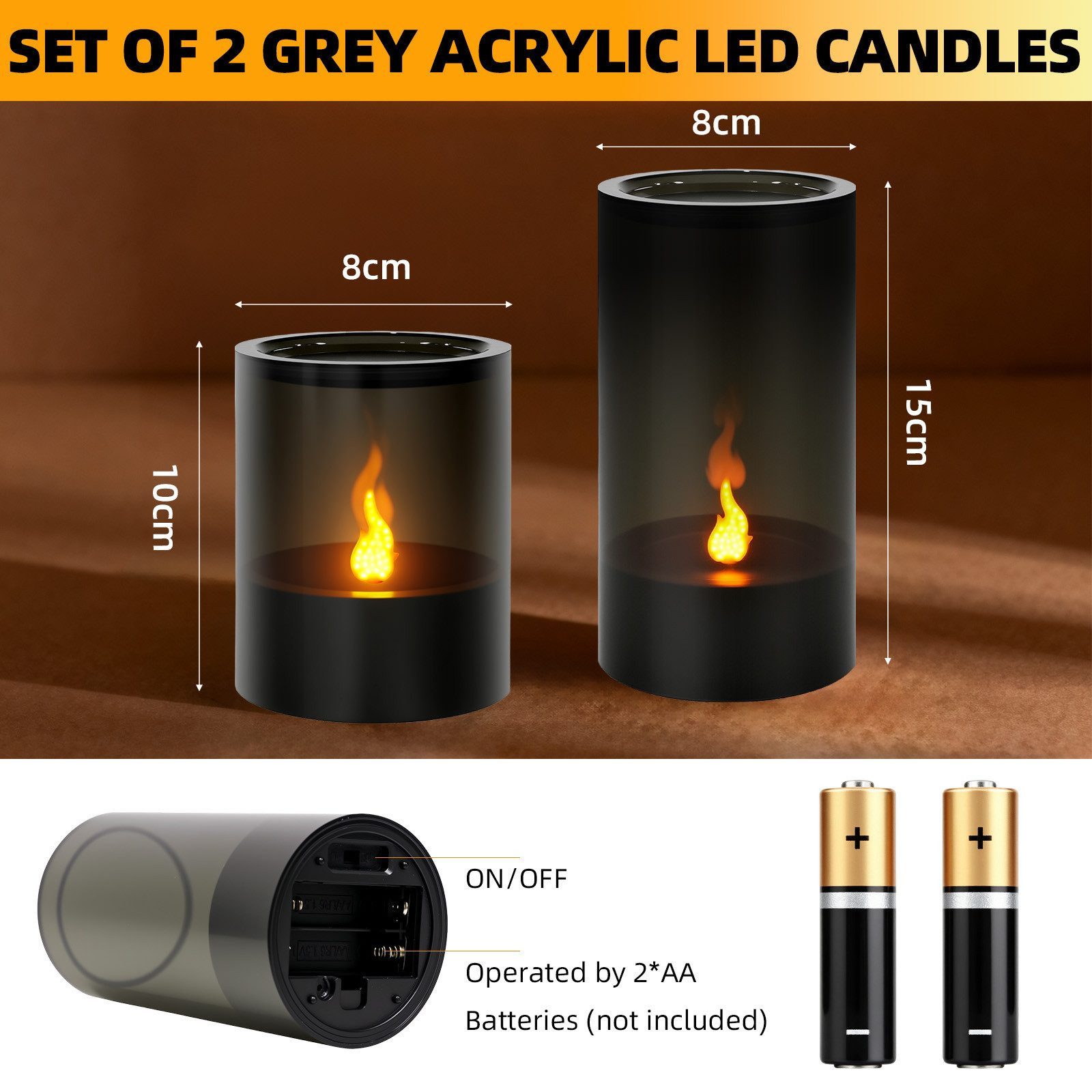OZAVO LED-Kerze 2er Set Flammenlose LED Kerzen flackernde Flammenkerze, Dekorative Kerzen für Zimmer, Partys und Weihnachtsdekoration