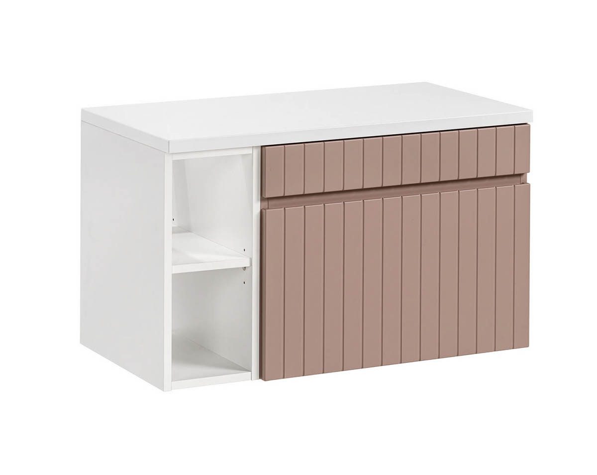 einfachgutemoebel Waschtisch-Set Badezimmer Waschplatz ROSINA 80cm, Oberplatte & Regal, rosé-weiß, (Badmöbel Set, 1-St., Waschtisch Set)