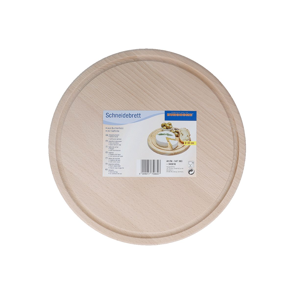 EUROHOME Brotschneidebrett Buchenholz Schneidebrett cm), mit Küche Ø30 rund (Holzbrett - Rillen, Servierbrett Buchenholz, Frühstücksbrettchen