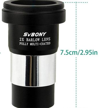 SVBONY Teleskop Barlowlinse 2X,1,25Zoll,FMC Metall Okular für Teleskop DSLR Fotografie, mit M42 Gewinde für T Adapter