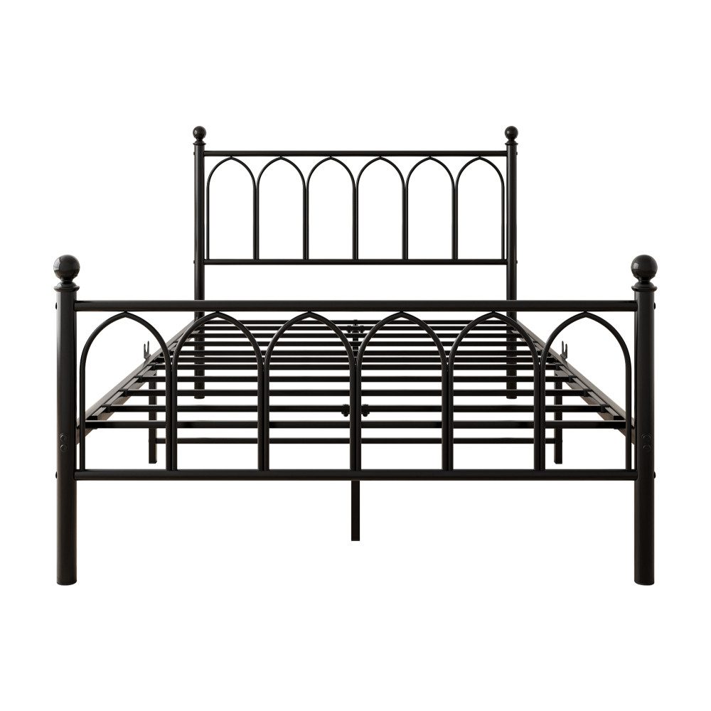 BBWL Bettgestell LED-Beleuchtung, USB-Ladestation, Duty Stahllamellen, Boxspringfrei, Metall Bettrahmen mit Vintage Kopf- und Fußteil, Unterbett-Speicher