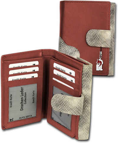 DrachenLeder Geldbörse Portemonnaie hoch rot grau DrachenLeder (Portemonnaie, Portemonnaie), Portemonnaie aus Echtleder rot, grau, Größe ca. 10cm, Schlangenoptik
