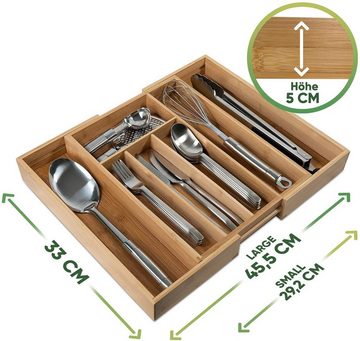 Loco Bird Besteckkasten für Schubladen aus Bambus (Schubladeneinsatz für Küchenschubladen, Nützlicher Besteckeinsatz fur Küchen), Ausziehbar bis zu 7/9 Fächern