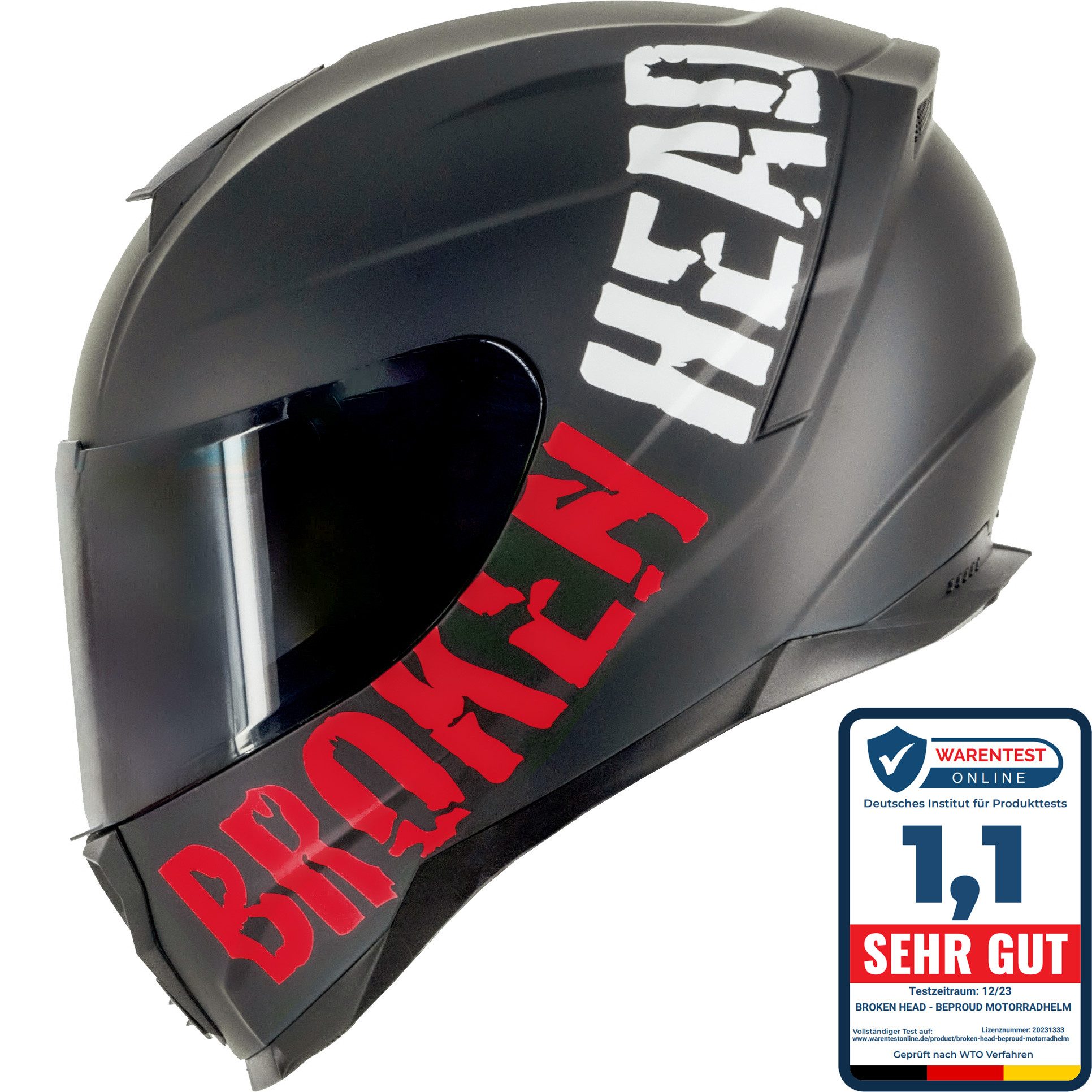 Broken Head Motorradhelm BeProud Sport Rot (Mit Schwarzem Visier), Hochwertiges Design