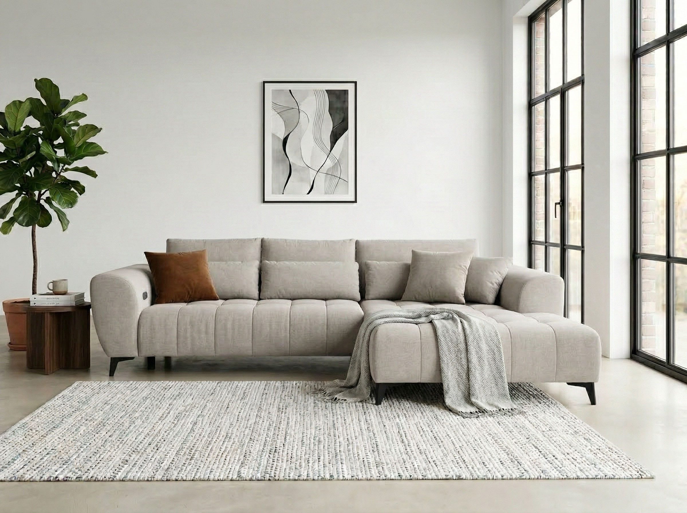 WERK2 Ecksofa Garay 287 x 220 cm modern und bequem, Luxus-Microfaser, L-Form, XXL, elektrische Sitztiefenverstellung