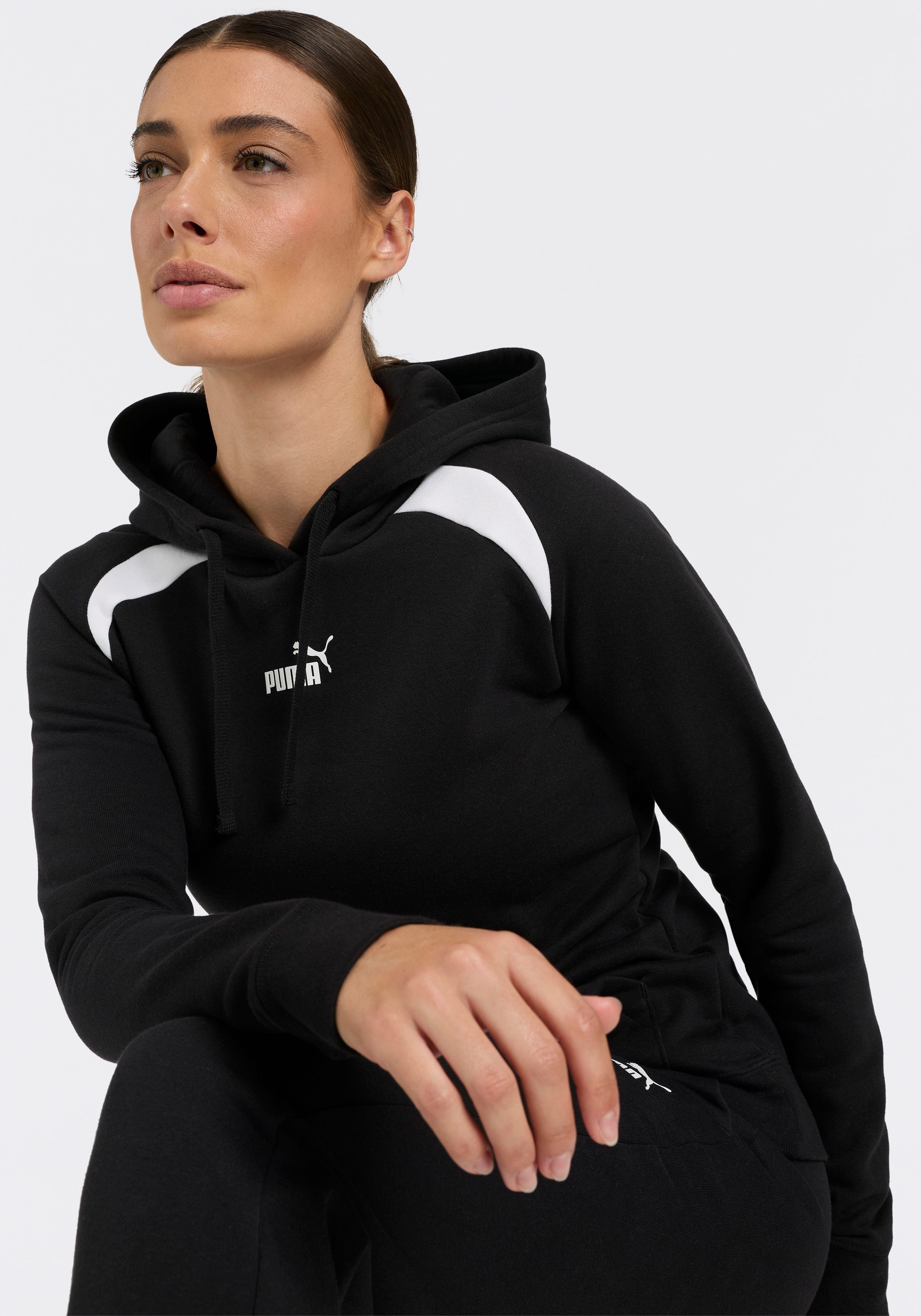 PUMA Trainingsanzug HOODED SWEAT SUIT FL CL (2-tlg), zweiteiliges Set, mit Kapuze, aus Baumwolle und Polyester, Regular Fit
