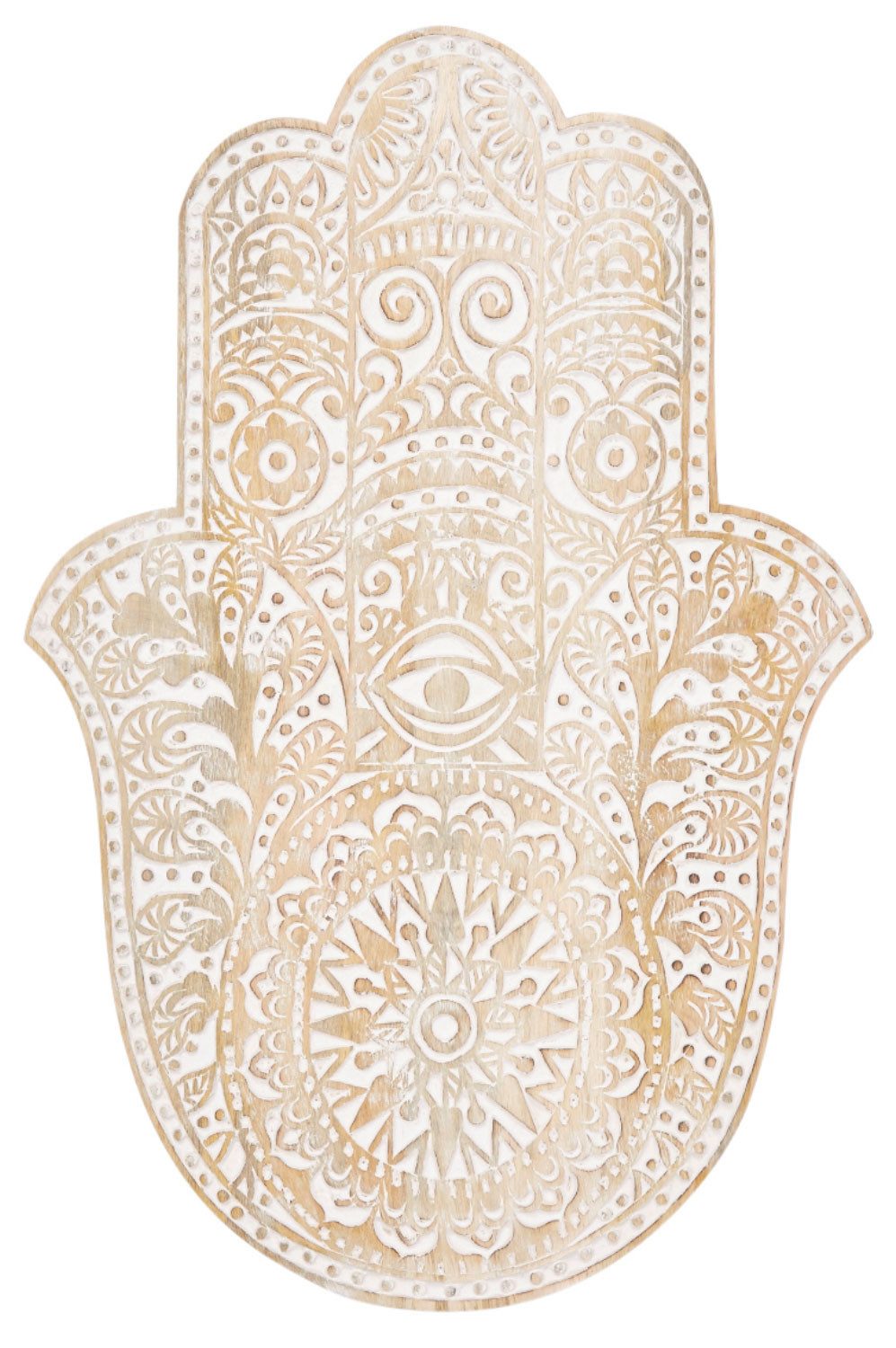 Marrakesch Orient & Mediterran Interior Wanddekoobjekt Orientalisches Holz-Wandbild Hand Fatma handverziert, Braun-Weiß 46 cm (1 St), Handarbeit