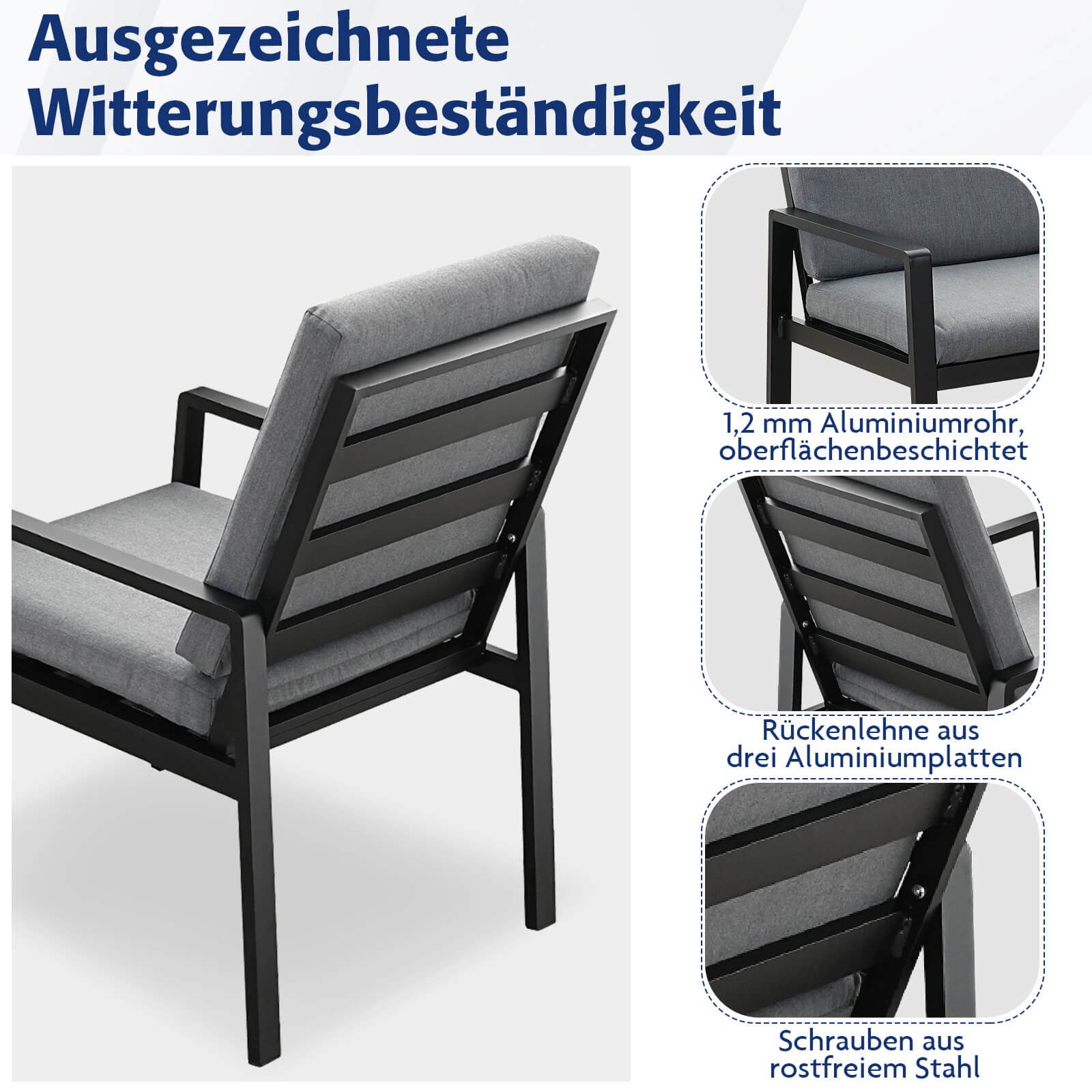 MeXo Gartenlounge-Set Alu Gartenmöbel-Sets Gartenstuhl, (2-tlg., 2 Esszimmerstühle, 60x 68x 85 cm, 4 Auflagen, bis zu 140 kg belastbar), wetterfest Gartengarnit – Bild 5 von 5