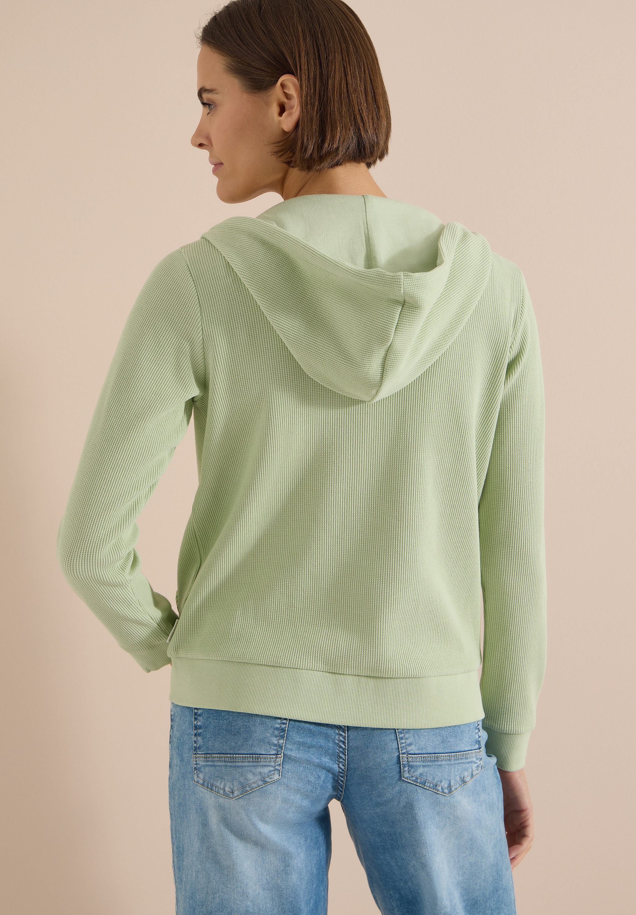 CECIL Kapuzensweatjacke mit Struktur und seitlichen Taschen mit Knopf