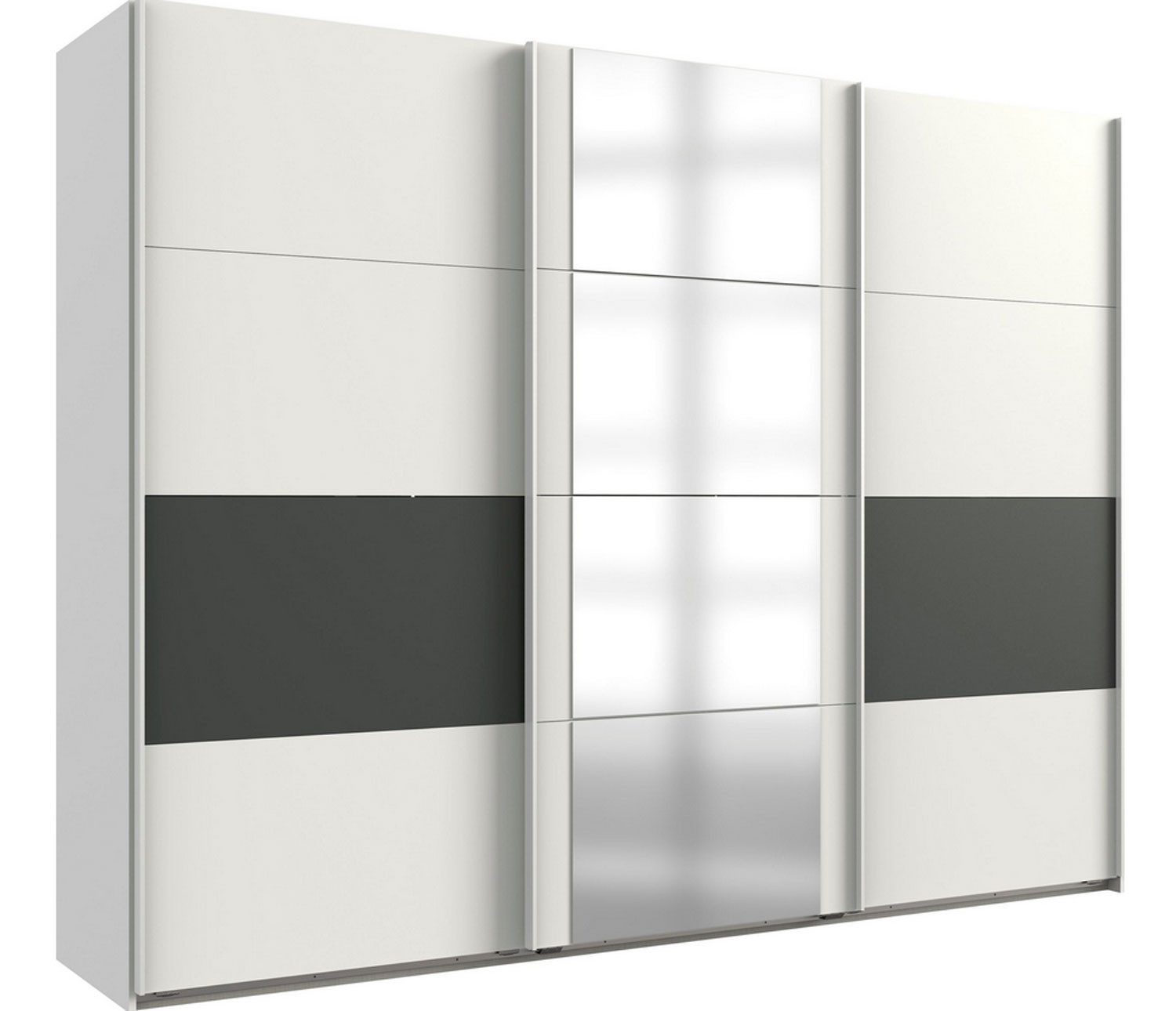 Wimex Schwebetürenschrank Barmbek (mit Schwebetüren, mt Kleiderstangen, mit Einlegeböden, 1-St., moderne Optik, 3-türig mit Spiegel) 270cm weiß graphit Spiegel