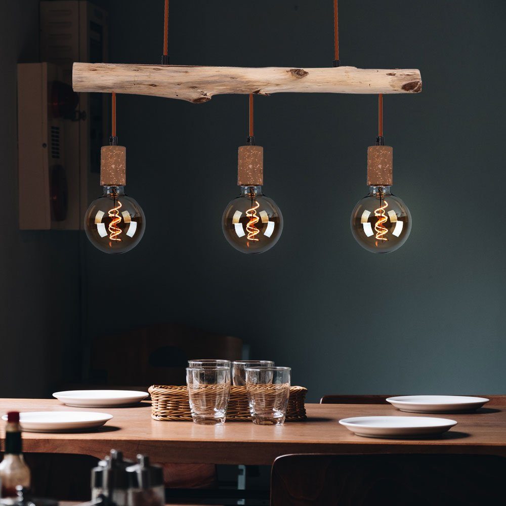 Globo Hängeleuchte, Leuchtmittel inklusive, Lampe hängend Deckenleuchte Küche nicht Esstisch Retro Hängeleuchte Holz