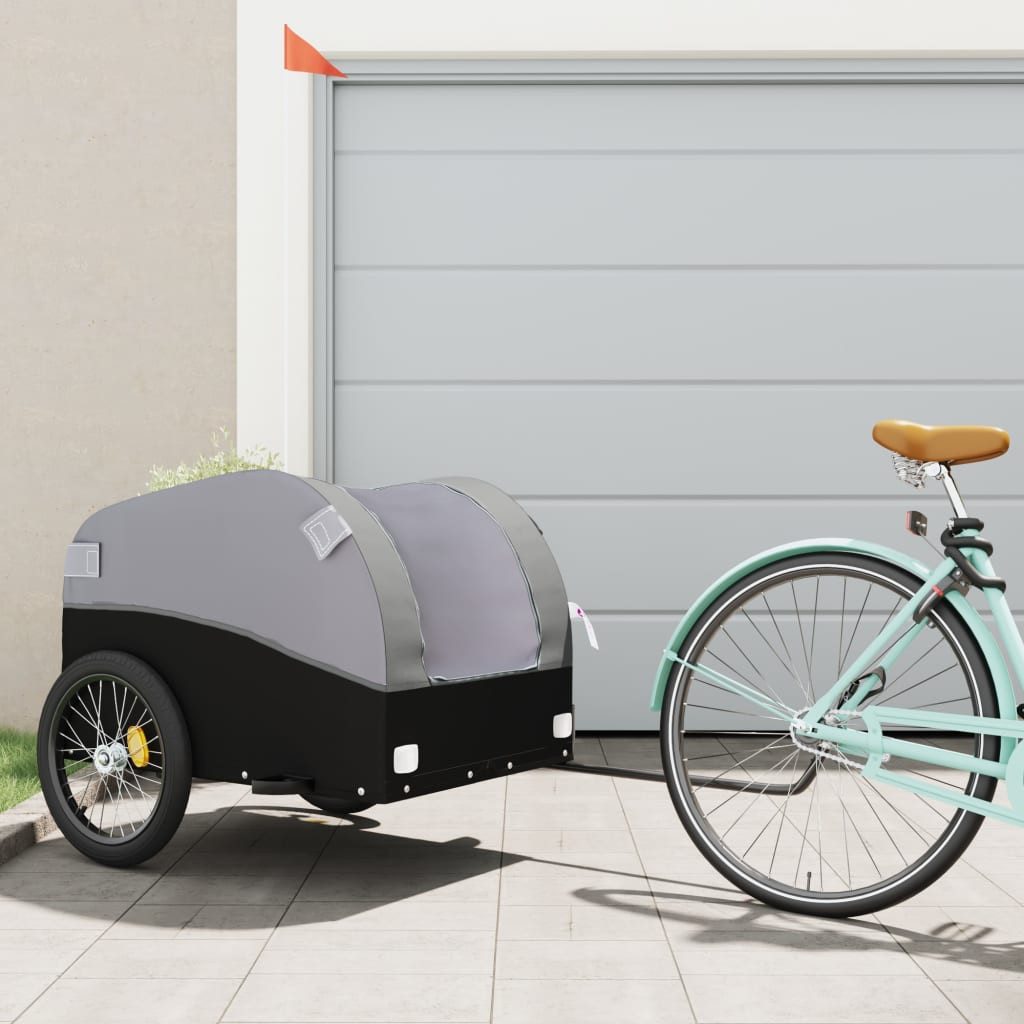 vidaXL Fahrradlastenanhänger Fahrradanhänger Schwarz und Grau 45 kg Eisen