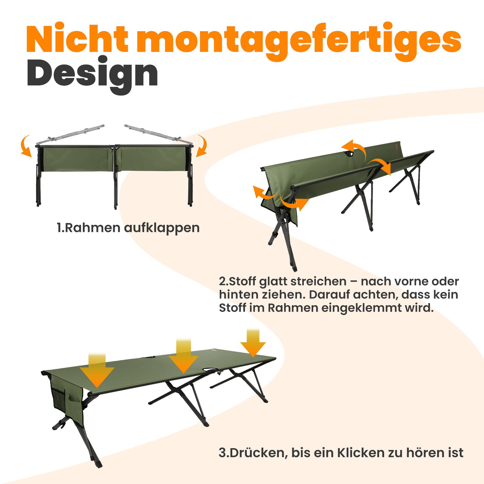 HOMECALL Klappbett Feldbett Camping klappbar 210×80 cm bis 240 kg (Campingbett extra breit mit 600D Oxford-Gewebe, verstärkte X-Beine, faltbares Klappbett mit S – Bild 3 von 5