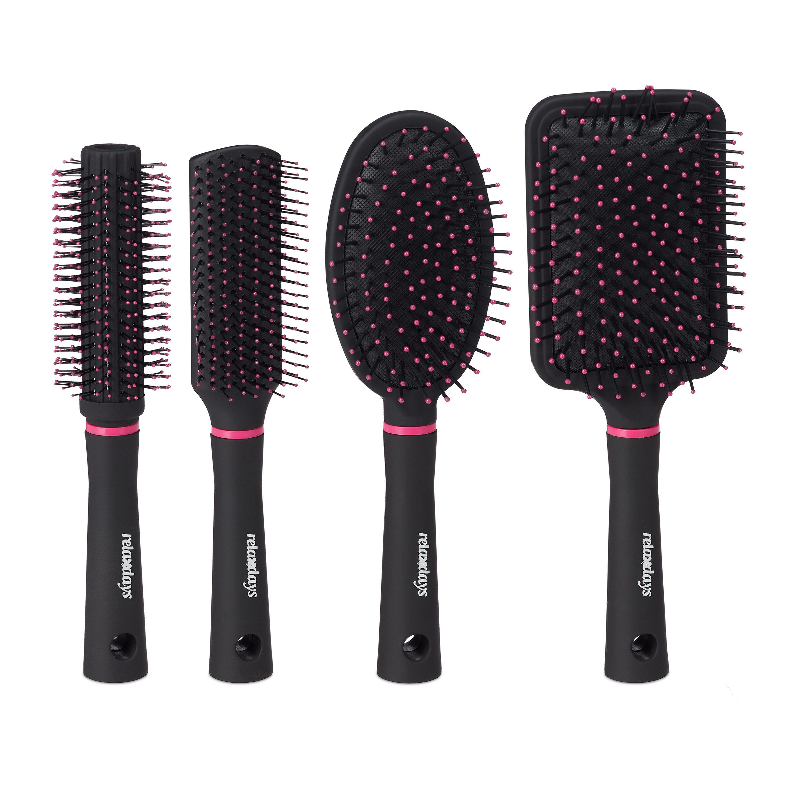 relaxdays Haarbürsten-Set Haarbürste 4er Set, 4-tlg., Pink