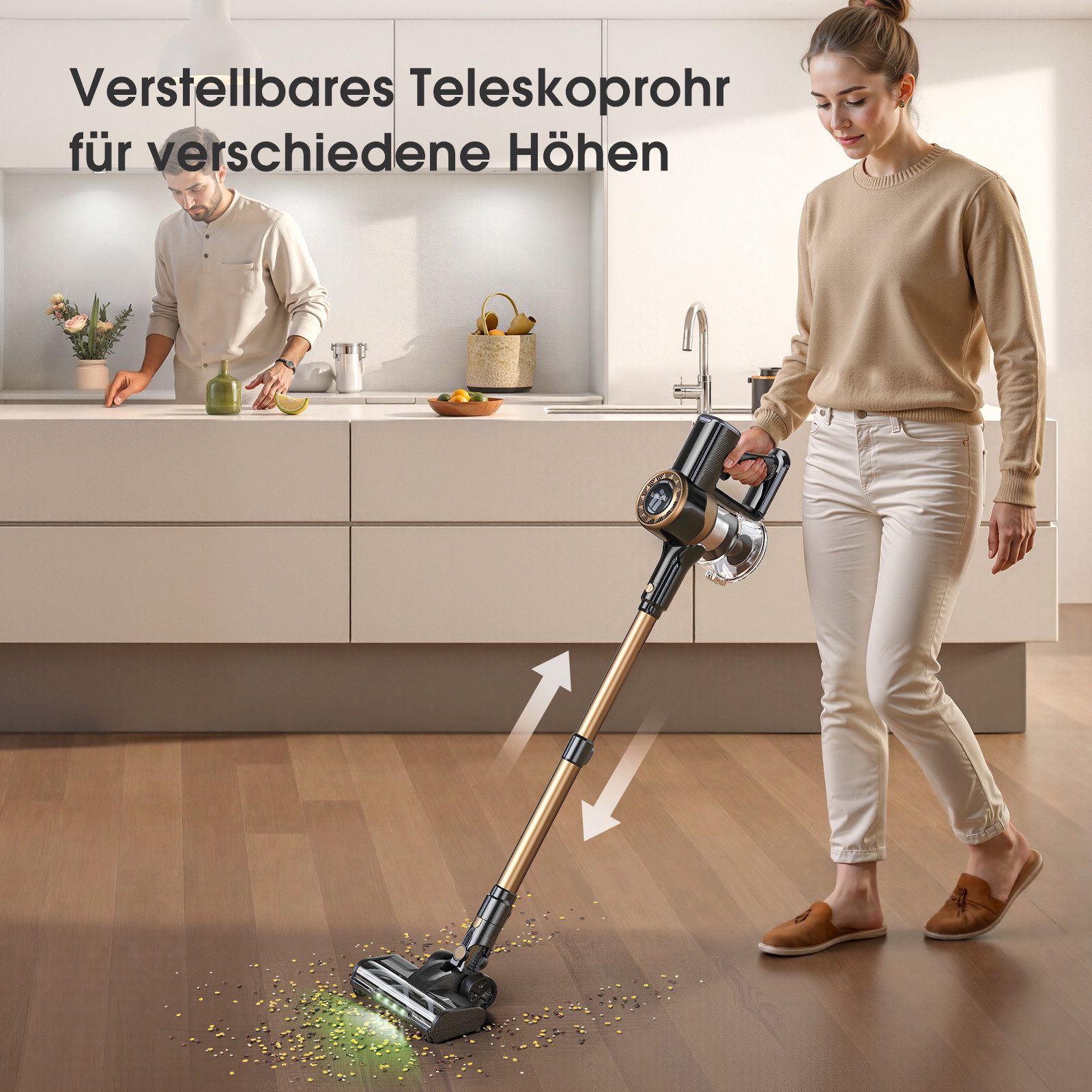 lubluelu Akku-Hand-und Stielstaubsauger P2 kabellos 6in1 Akkustaubsauger mit Geen LED 40KPA, 150 W, beutellos, 40000 Pa / V-förmige, große Anti-Verhedderungsbürste