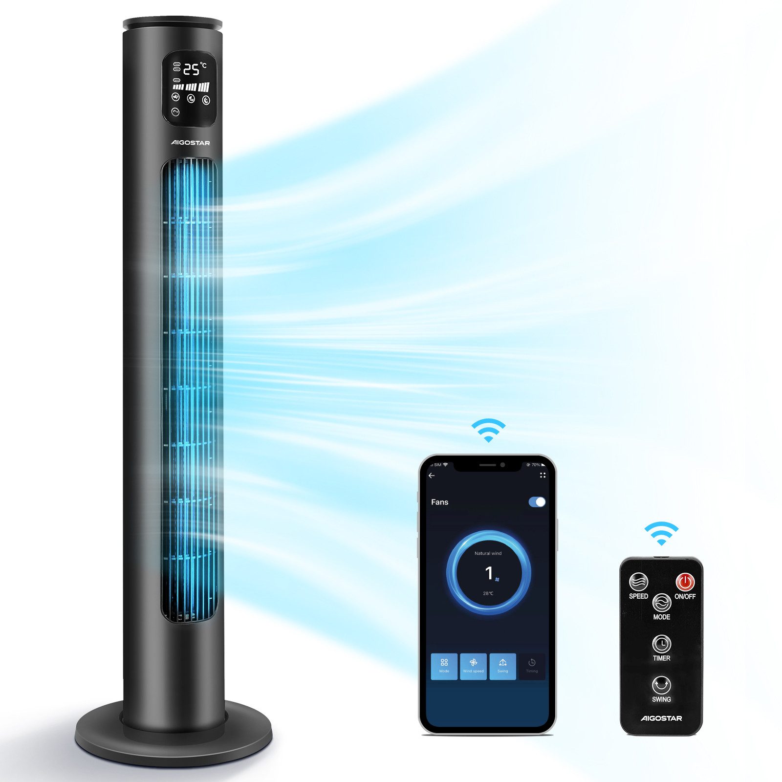 Aigostar Turmventilator Smart Towerventilator mit Fernbedienung günstig online kaufen