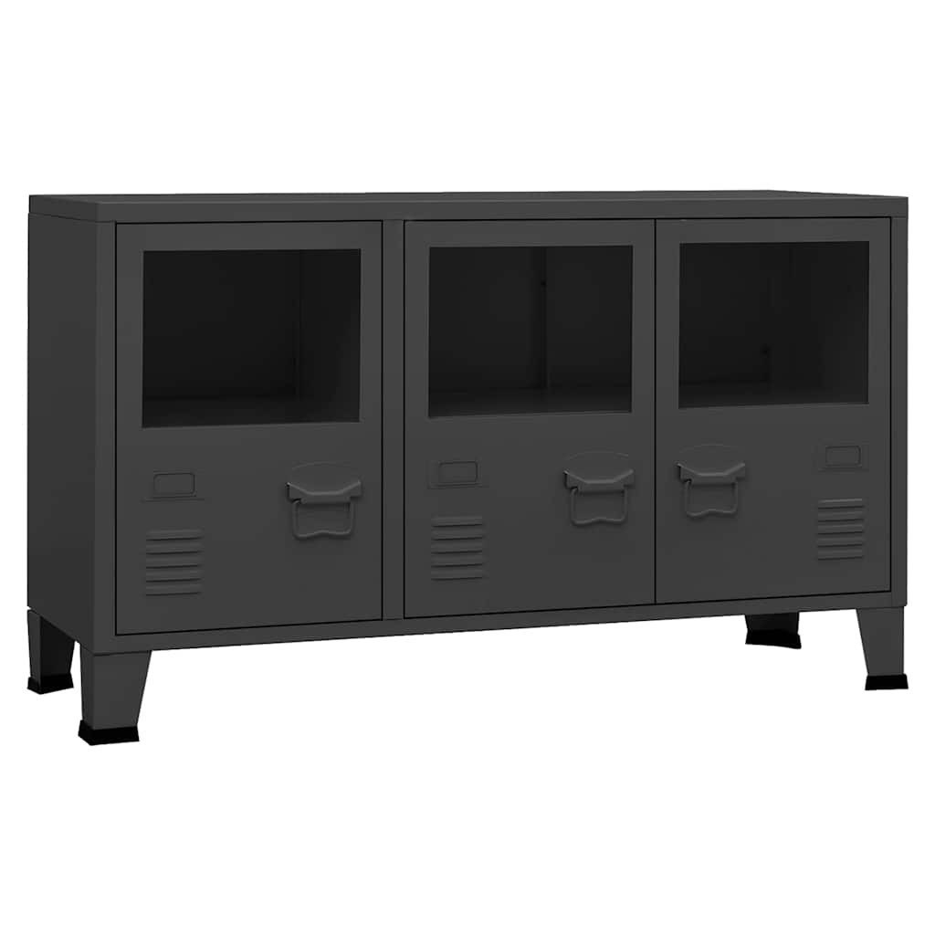 furnicato Sideboard Elegantes Anthrazit 105 x 35 x 62 cm (1 St), Industrie-Schrank mit Glastüren, Lüftungsschlitzen und Namensschild