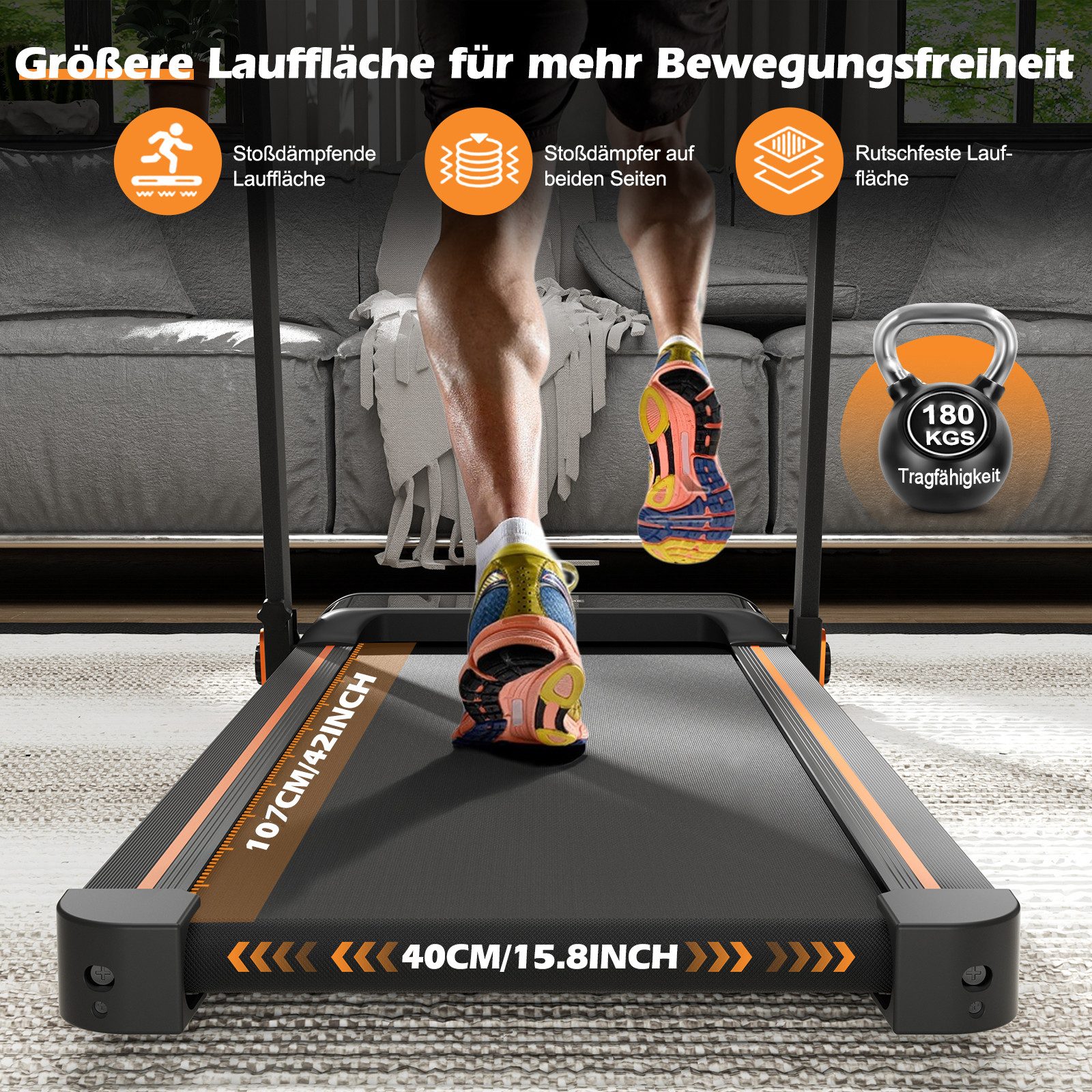 TWSOUL Laufband Klappbares Walking Pad, 1-12 km/h, 2238W motor, 1-12 km/h, Max. 180 KG