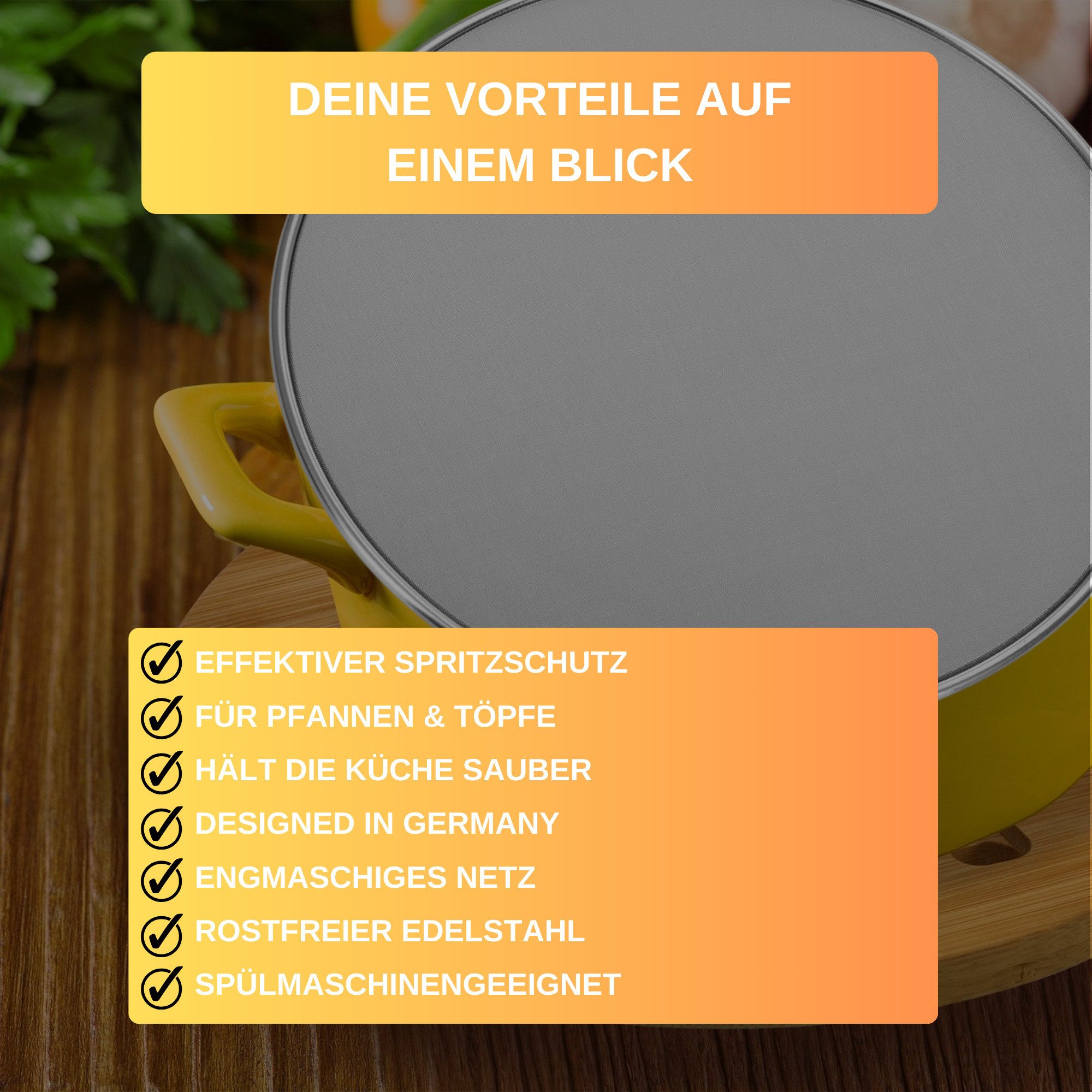 Thiru Spritzschutzdeckel ø 30 cm aus rostfreiem Edelstahl und engmaschigem Netz – Bild 5 von 5