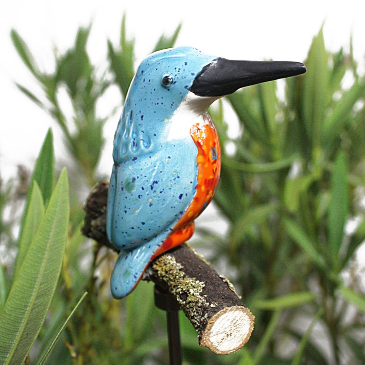 Tangoo Gartenfigur Tangoo Keramik-Eis-Vogel türkis, gepunktet Ast, Stab blau (Stück) auf mit