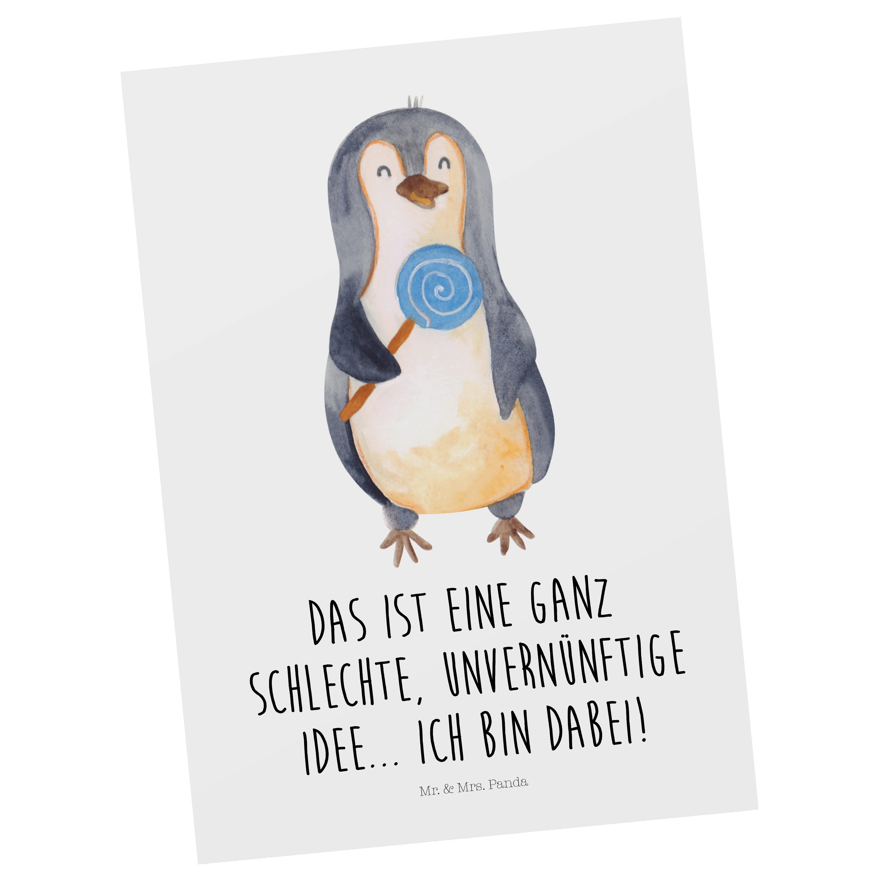 Mr. & Mrs. Panda Postkarte Pinguin Lolli - Weiß - Geschenk, Geburtstagskarte, niedlich, Rebell