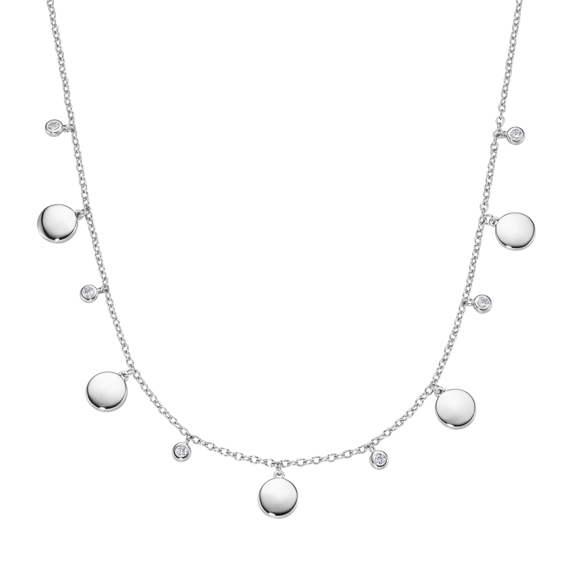 Smart Jewel Collier mit runden Plättchen und Zirkonia als Behang, Silber 925
