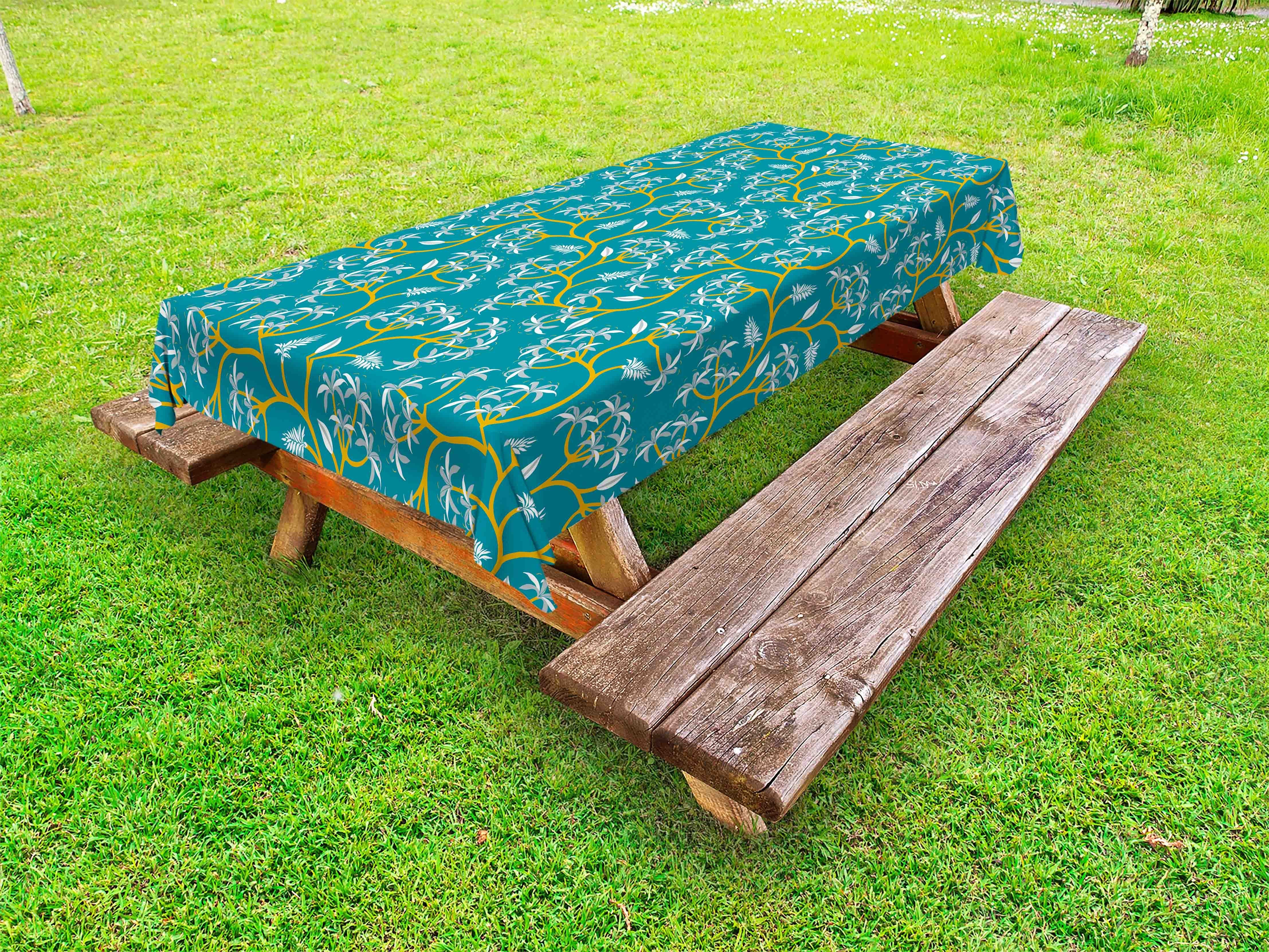 Picknick-Tischdecke, waschbare Abakuhaus Jungle Nature Blatt-Layout Tischdecke Botanisch dekorative