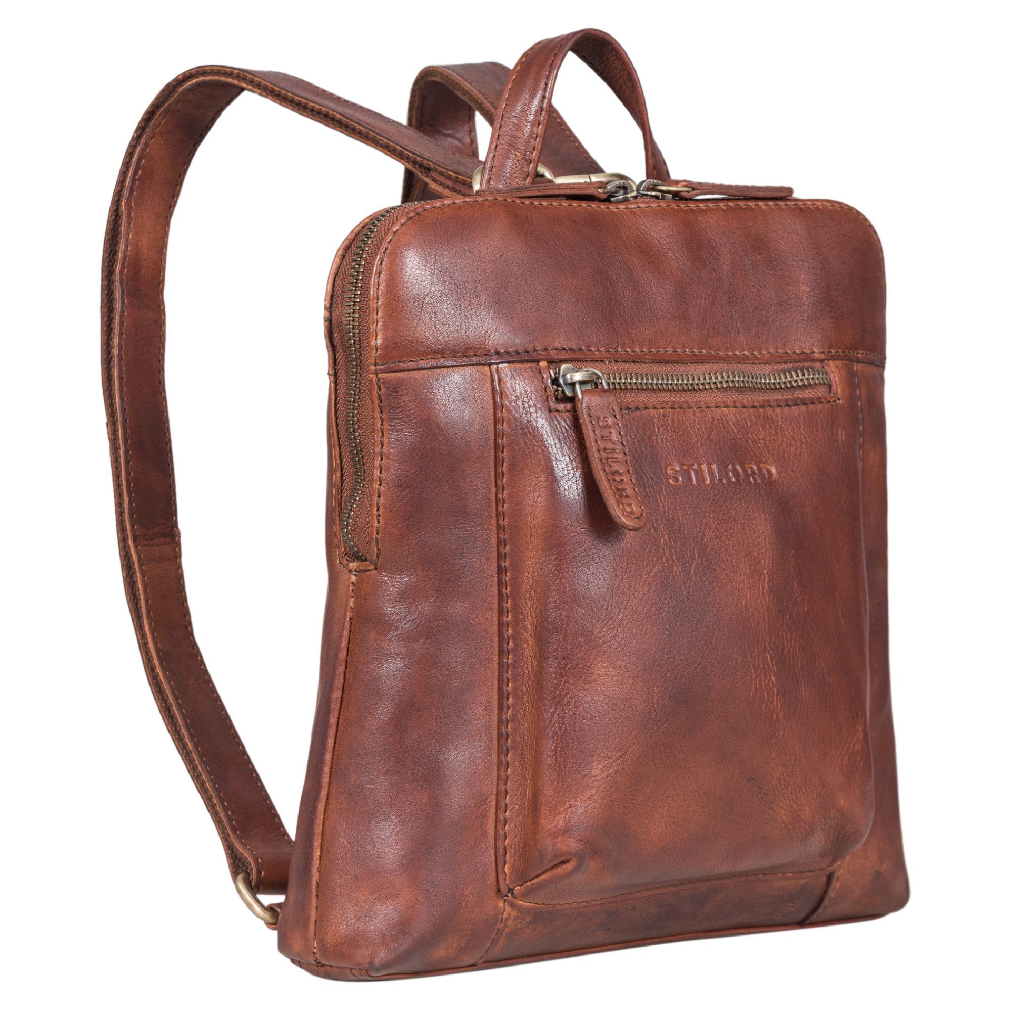 STILORD Cityrucksack "Marlene" Leder Rucksack Damen Elegant brandy - cognac