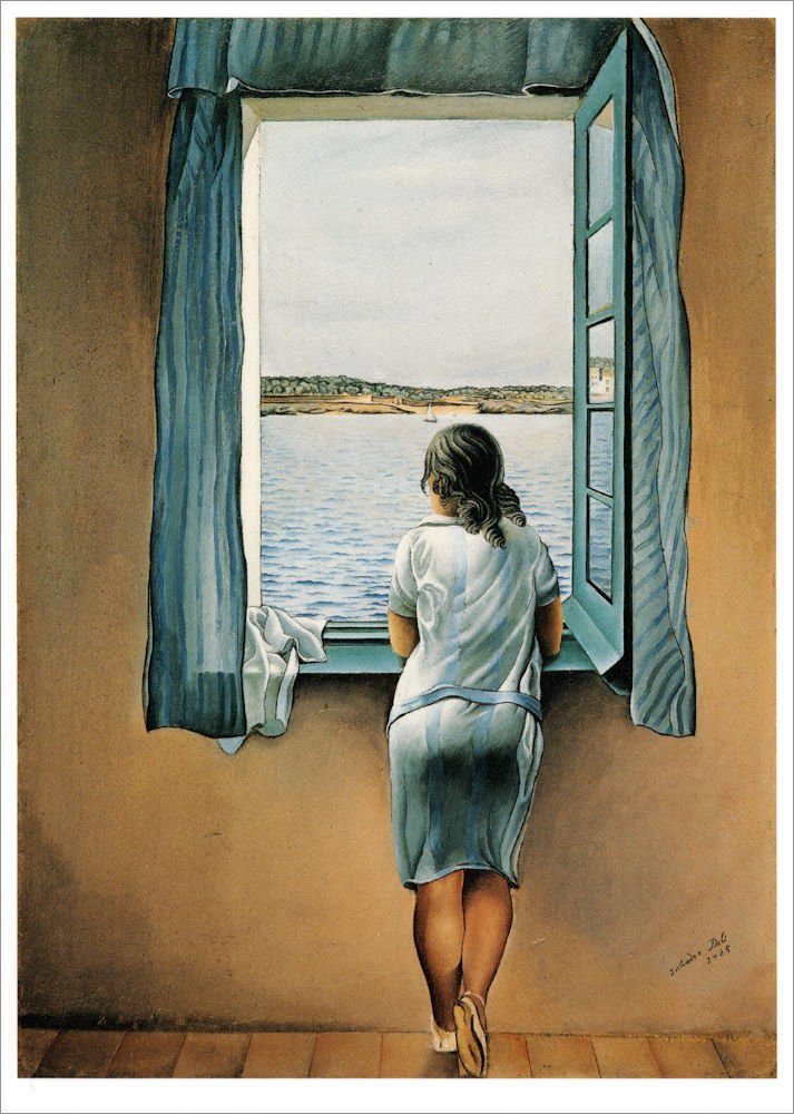 Postkarte Kunstkarte Salvador Dalí "Frau am Fenster"