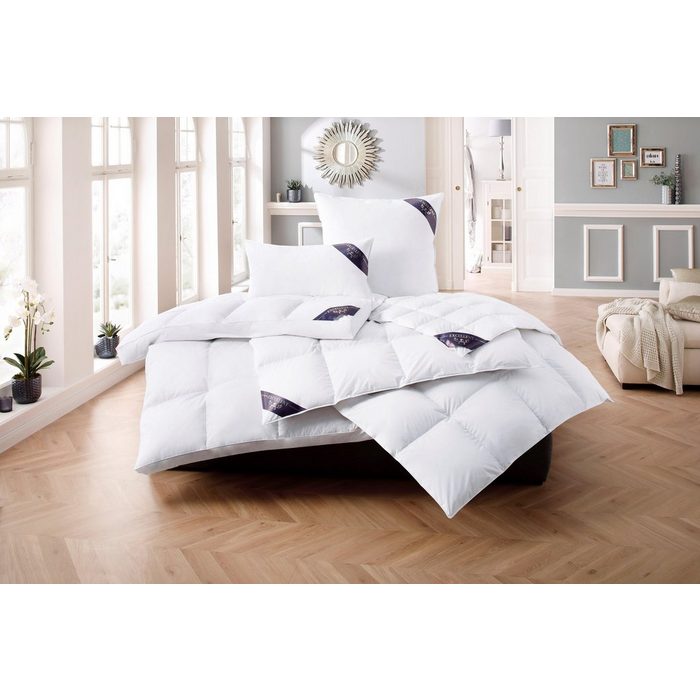 Daunenbettdecke Luxus Excellent Füllung: 90% Daunen 10% Federn Bezug: 100% Baumwolle Bettdecke in 5 Wärmeklassen hergestellt in Deutschland