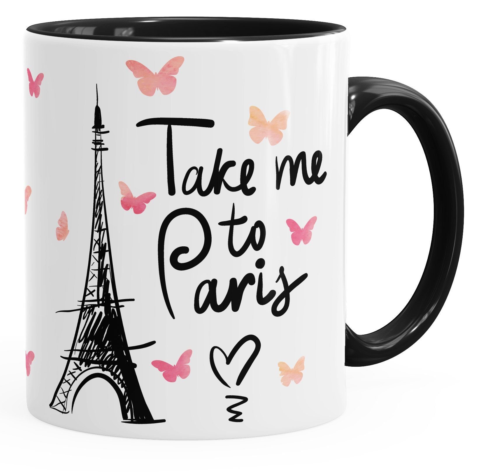 MoonWorks Tasse Kaffee-Tasse Take me to Paris Geschenk-Tasse für Frau Freundin Tasse mit Innenfarbe MoonWorks®, Keramik schwarz