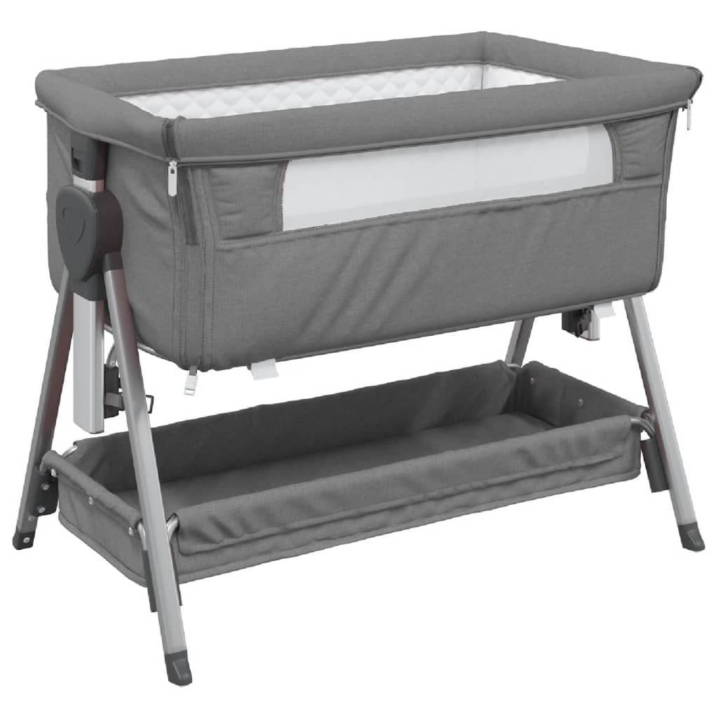 Kinderbett Babybett mit Matratze Dunkelgrau Leinenstoff Mobil Reisebett Baby Anst