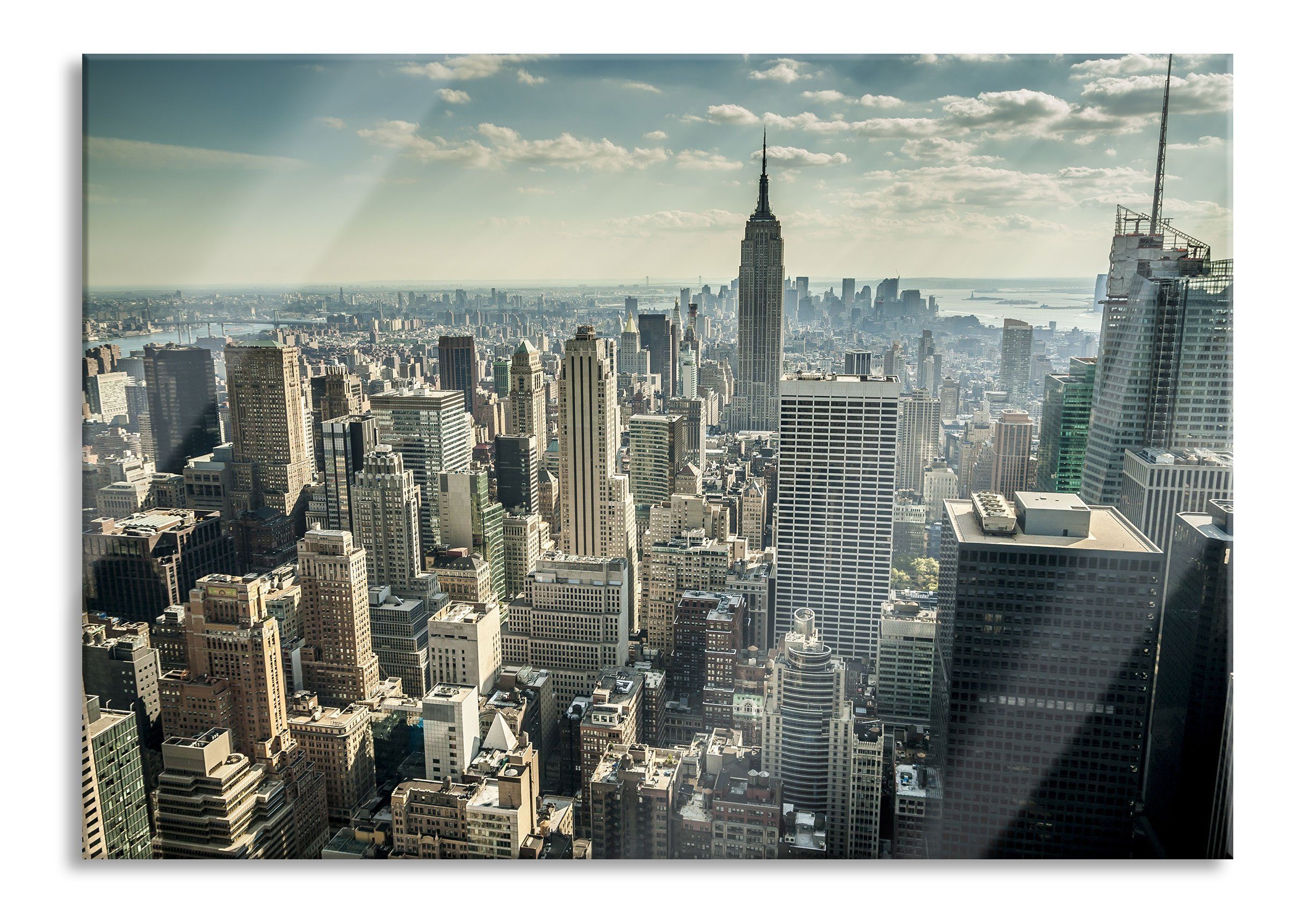 Pixxprint Glasbild New York bei Tag, New York bei Tag (1 St), Glasbild aus Echtglas, inkl. Aufhängungen und Abstandshalter