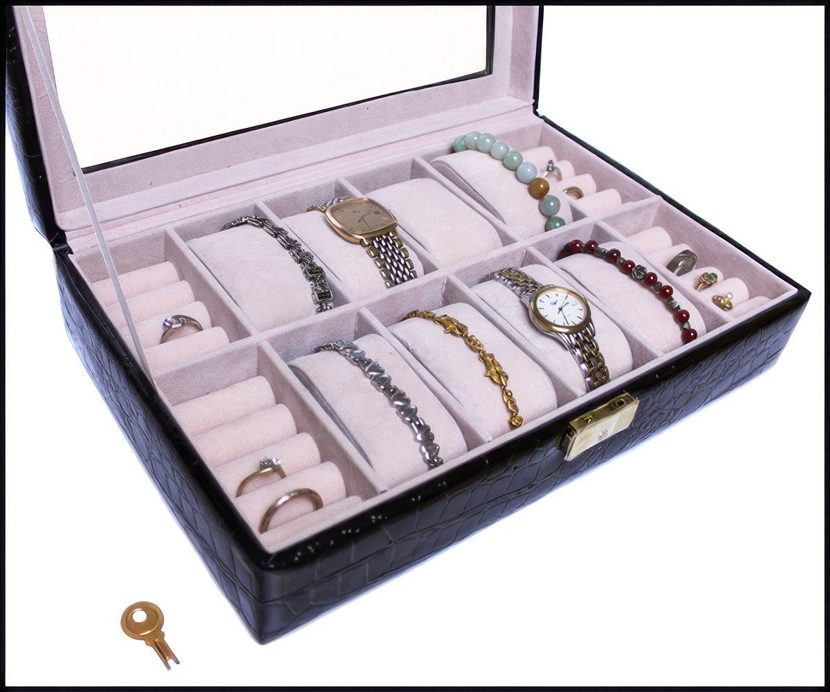 Yudu Schmuckkoffer Schmuckkoffer Uhrenbox Schaukasten mit Glasdeckel