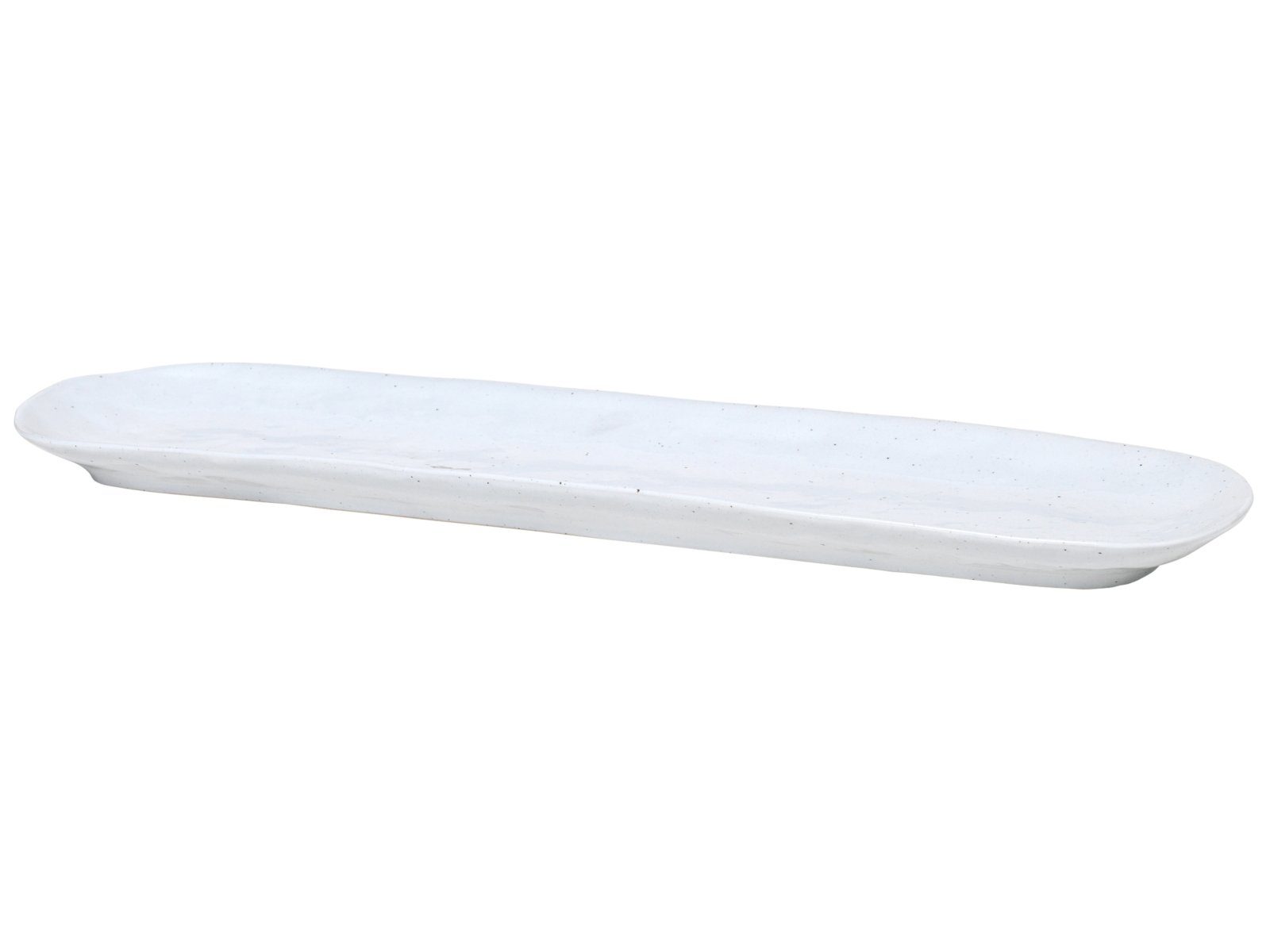 Broste Copenhagen Servierplatte Shape Soft Grey Platte 40 x 11 cm, Porzellan mit reaktiver Glasur, (Platten), Shape Teller