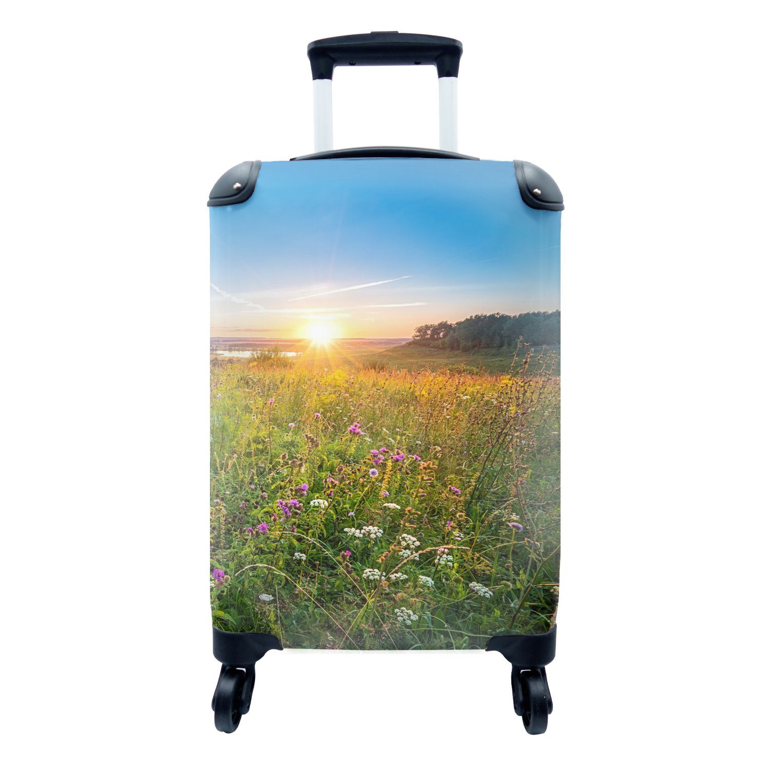 MuchoWow Handgepäckkoffer Sonne - Gras - Blumen, 4 Rollen, Reisetasche mit rollen, Handgepäck für Ferien, Trolley, Reisekoffer