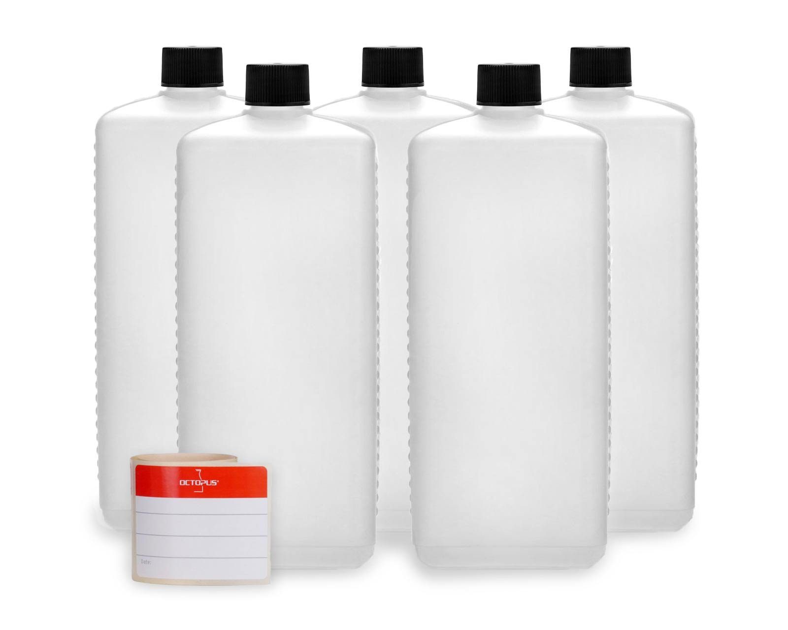 OCTOPUS Kanister 5 Plastikflaschen 1.000 ml eckig aus HDPE mit schwarzen Schraubverschl (5 St)