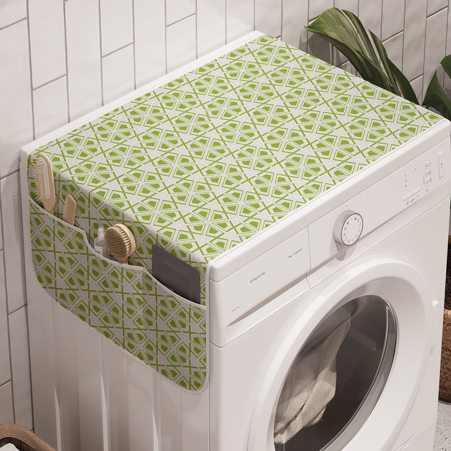 Abakuhaus Badorganizer Anti-Rutsch-Stoffabdeckung für Waschmaschine und Trockner, geometrisch Polygonen und Hexagone