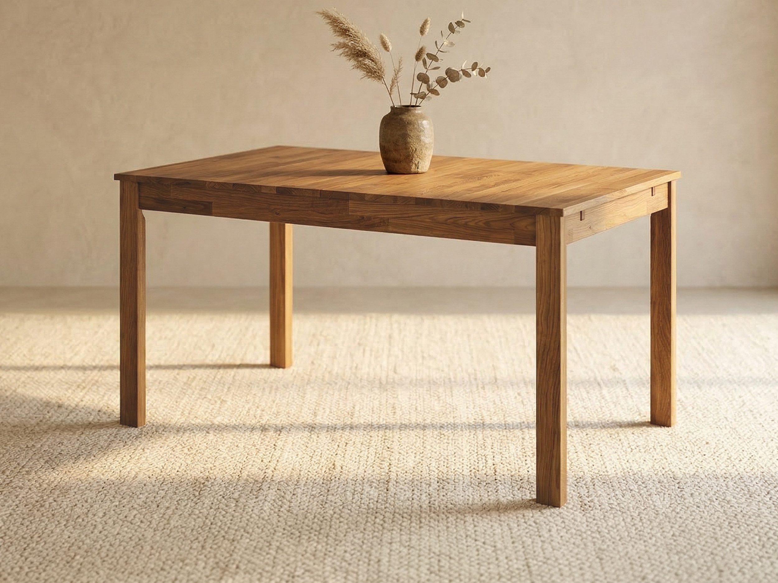 Massivart® Esstisch ausziehbar 125-165 cm / Massivholz geölt Wildeiche »VARIUS«, 40 cm Einlegeplatte • keilgezinkte Lamellen