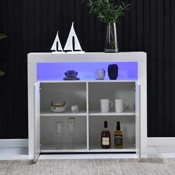 Gotagee Sideboard Kommode Sideboard LED Aufbewahrungsschrank Modern TV-Ständer Weiß, Moderne Küchenzeile Schrank Buffet Holz Aufbewahrungsvitrine