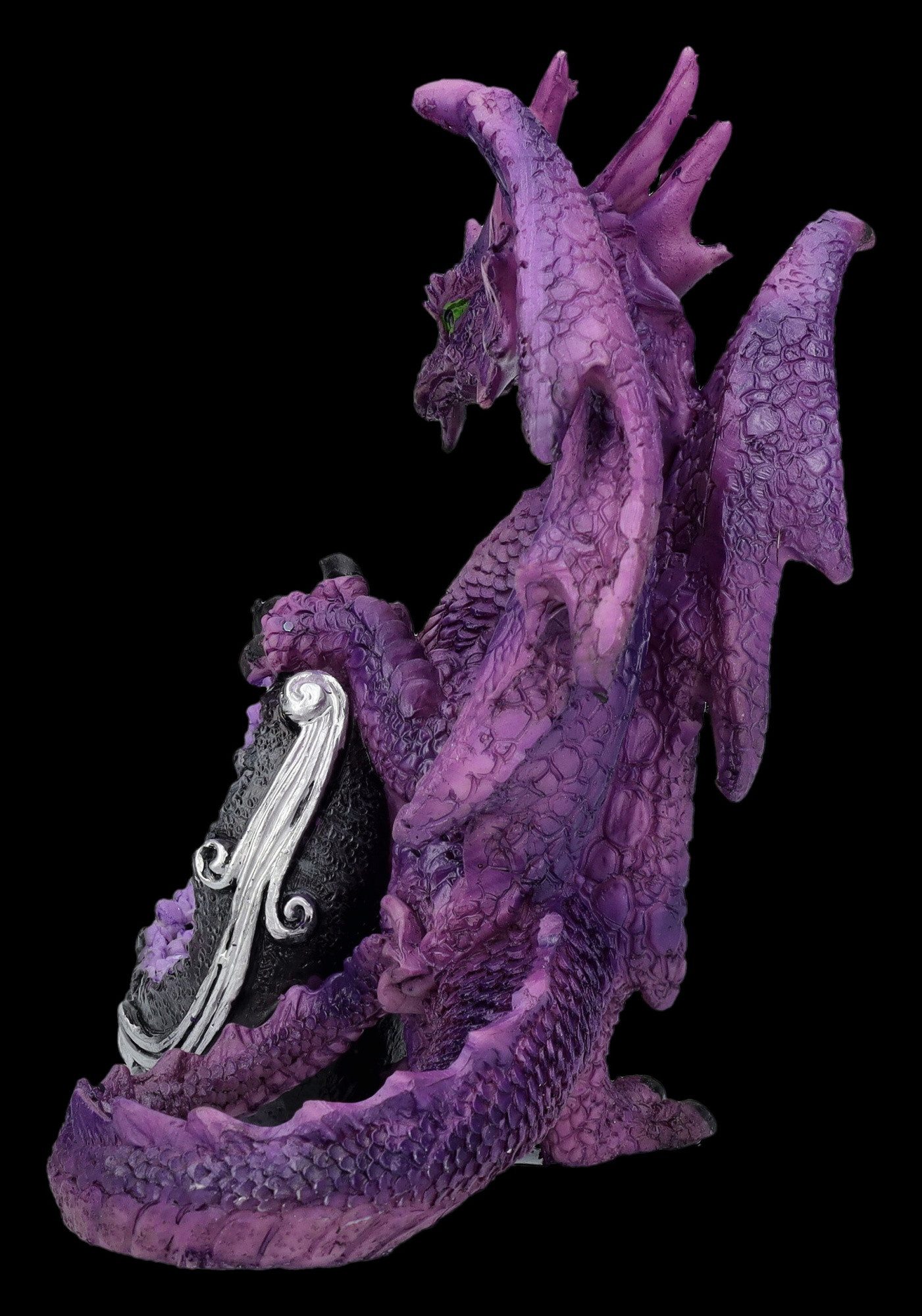 Figuren Shop GmbH Fantasy-Figur Drachenfigur lila mit Kristall - Guardian of Geode Fantasy Dekoration