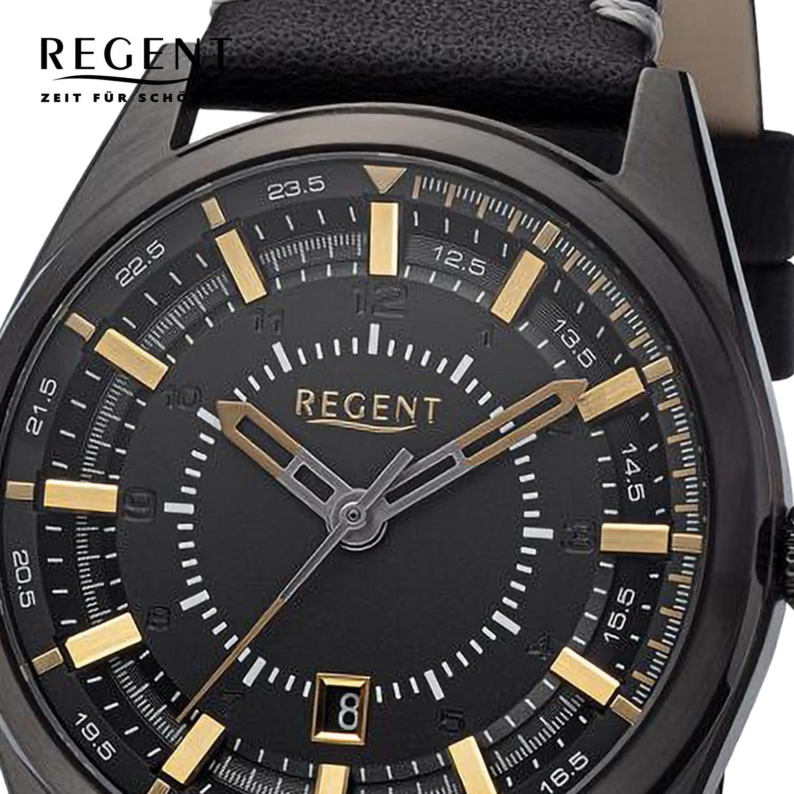 Regent Quarzuhr Regent Herren Armbanduhr Analog, Herren Armbanduhr rund,  extra groß (ca. 41mm), Lederarmband