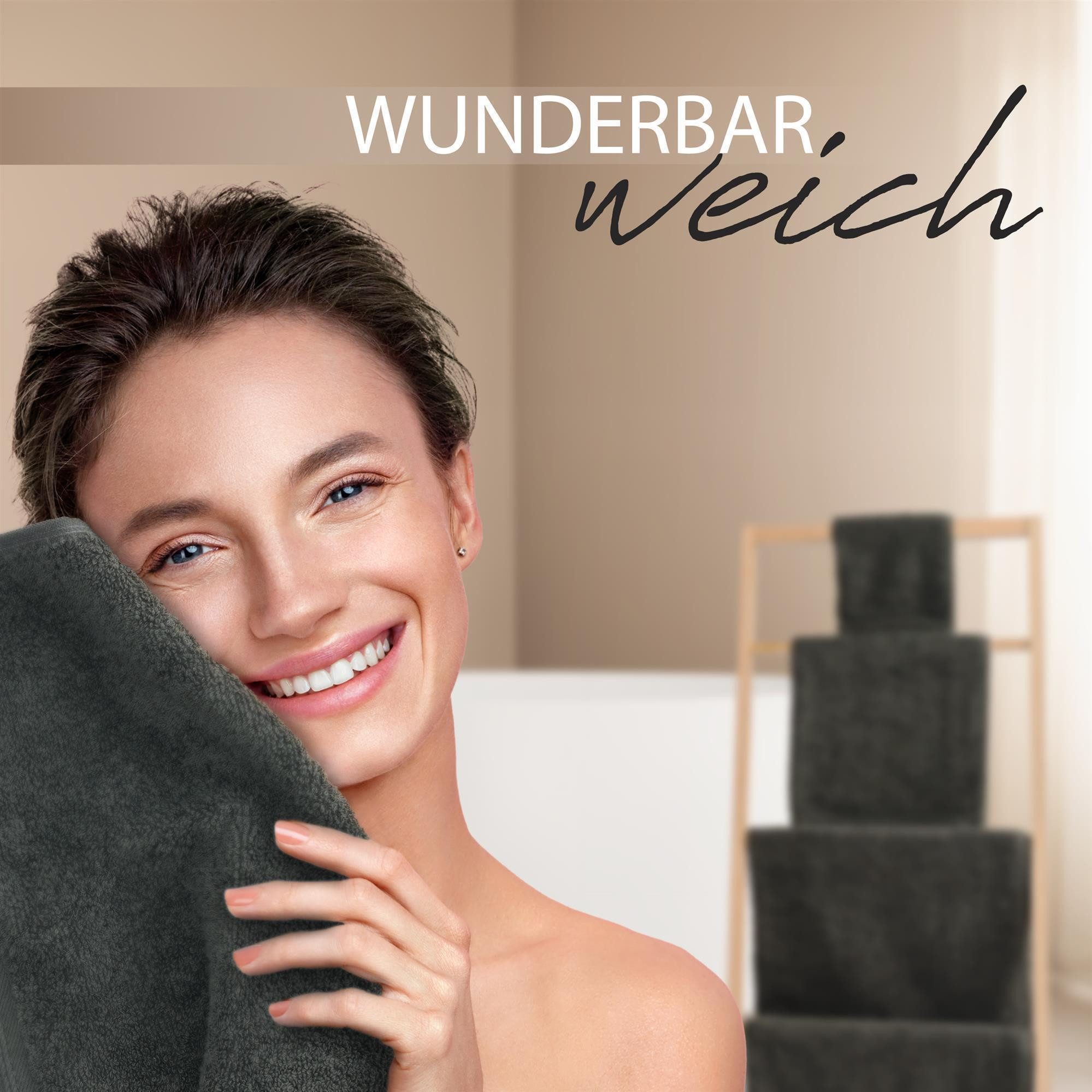 Hausfelder Gästehandtücher 12er Set kleine Handtücher für Gäste WC, 50x30cm, Anthrazit, Baumwollfrottee (12-St) – Bild 4 von 5
