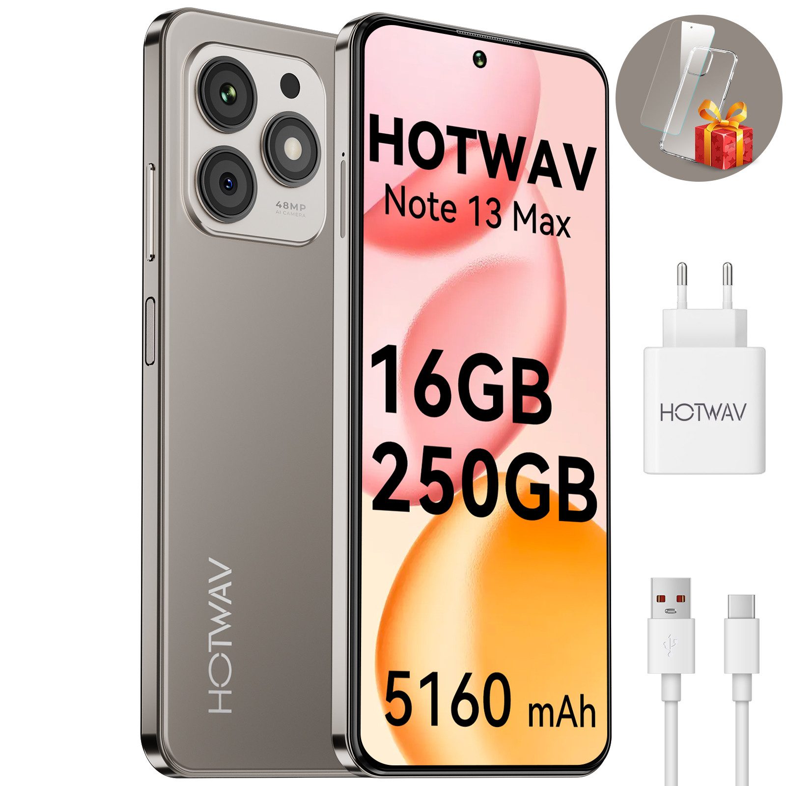 HOTWAV Note 13 Max Handy, 16+256 GB/1 TB Smartphone, Android handy, Smartphone (16,7 cm/6.8 Zoll, 256 GB Speicherplatz, 48 MP Kamera, Smartphone ohne Vertrag, Günstige Smartphone, 5160 mAh)
