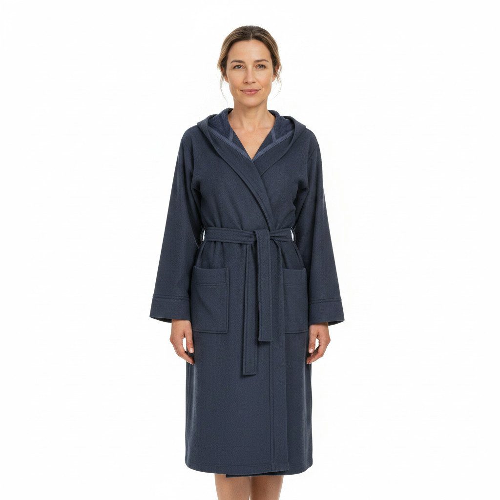 Ringella Unisex-Bademantel aus Frottee mit Kapuze und Bindegürtel, aufgesetzte Taschen, 45% Viskose 35% Polyester 20% Baumwolle (Frottee), Kapuze, Gürtel, Länge ca. 120 cm