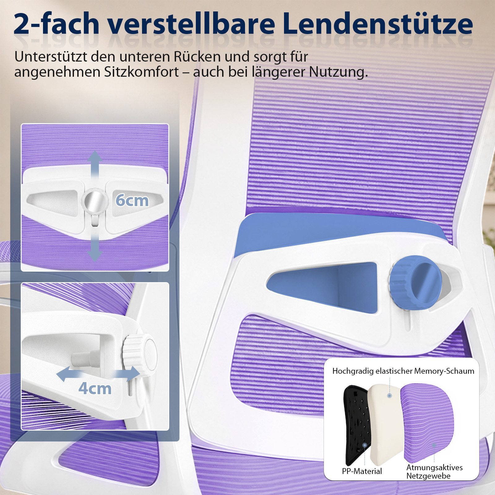 Hoolamyie Bürostuhl Schreibtischstuhl mit klappbaren Armlehnen & 2D-Lendenstütze (Atmungsaktiver Mesh-Rücken mit Lendenstütze, Wippfunktion, gepolsterten Klappa – Bild 3 von 5
