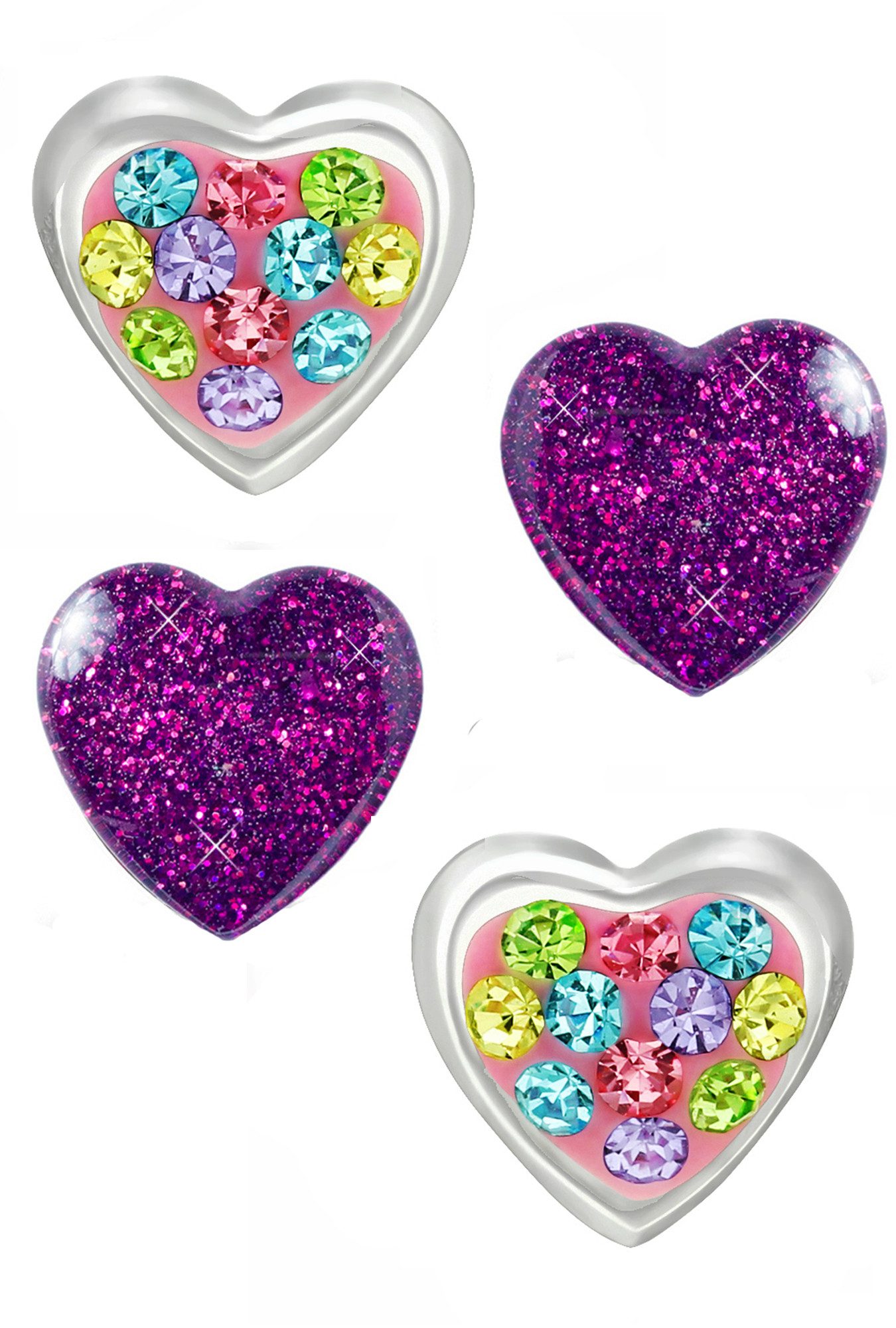 Limana Ohrstecker-Set Kinder Mädchen Ohrringe 925 Silber Edelstahl Herz Kinderohrringe, Zirkonia Glitzer