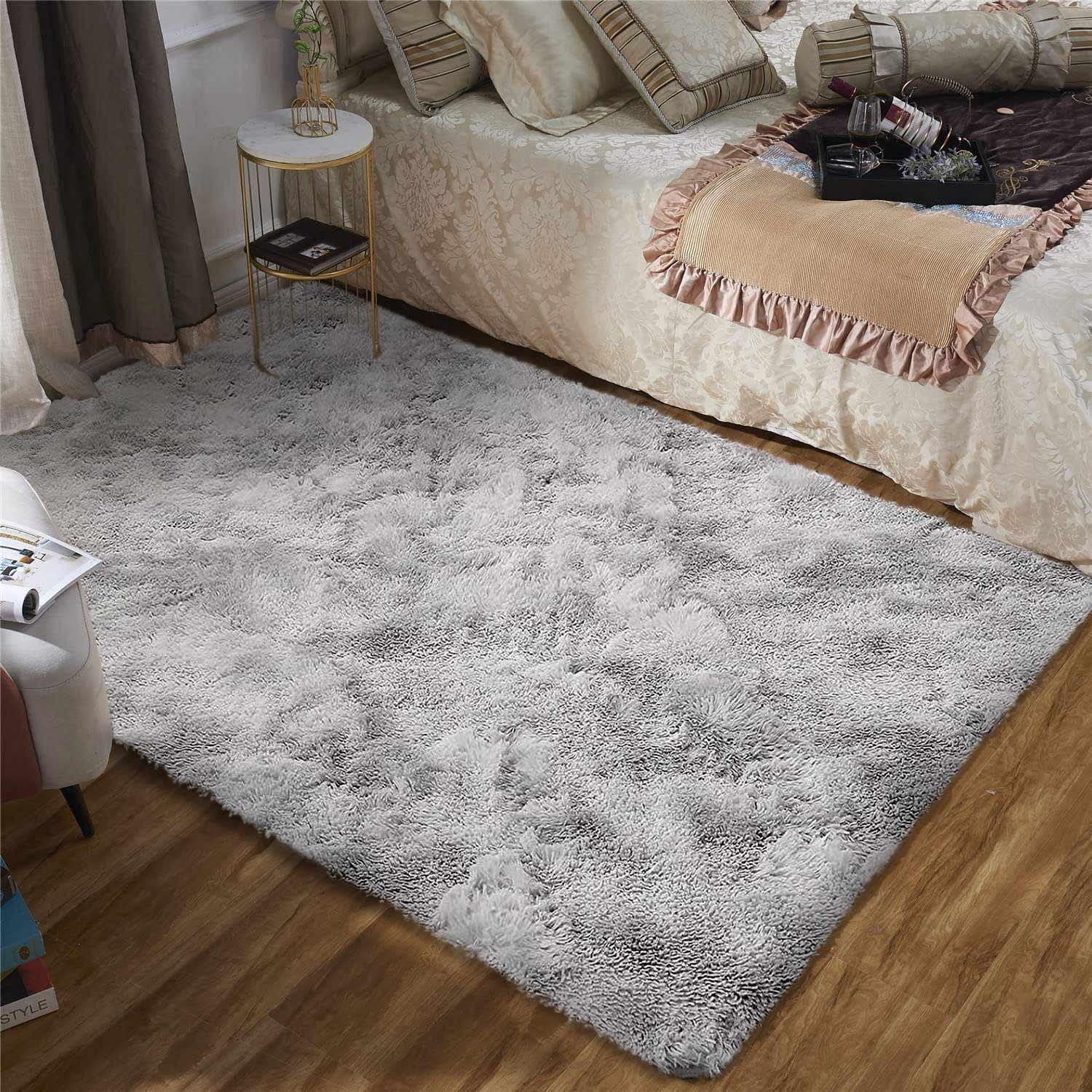 LuxusKollektion Hochflor-Teppich Grauweißer Shaggy Teppich 80x120 cm, rechteckig, Höhe: 15 mm